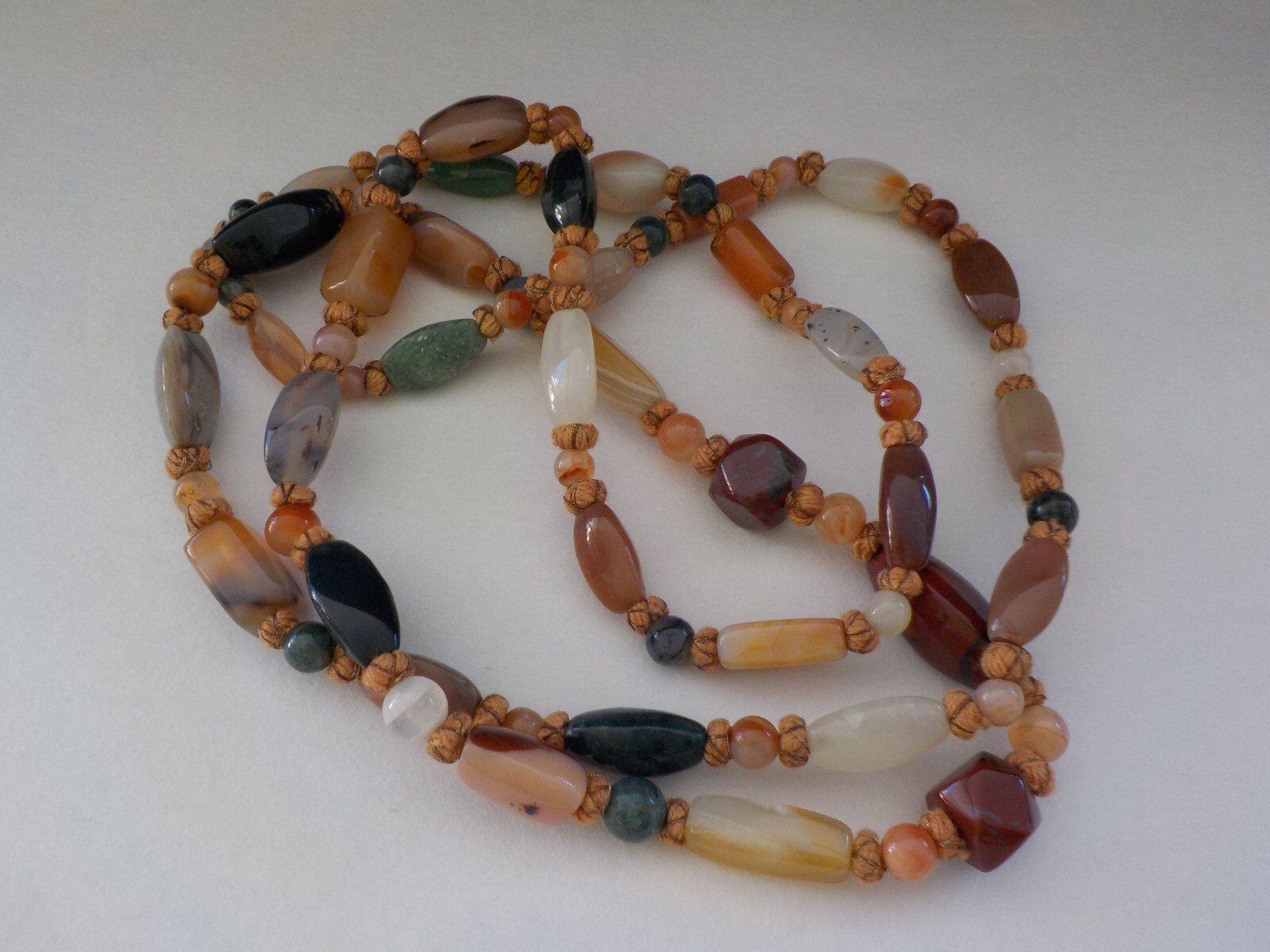Vintage Strand Necklace Polished Mixed Stones Shapes Semi Precious Agate Quartz