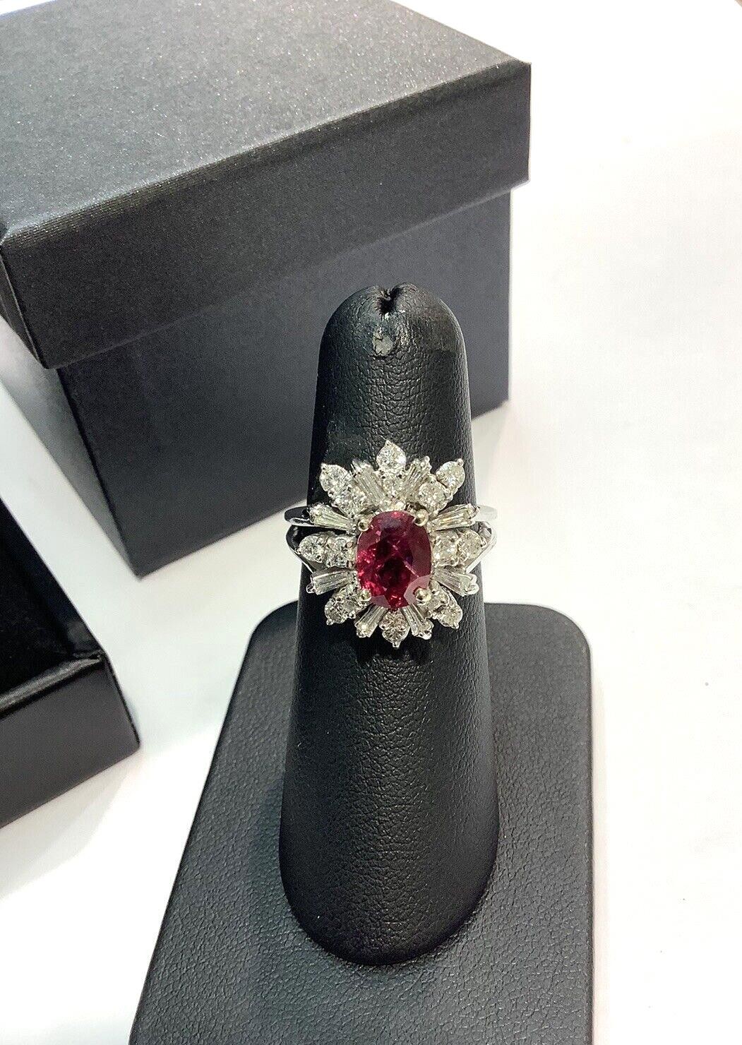 18K White Gold 1.76ctw Oval Ruby & Mixed Cut VS Diamond Cocktail Ring
