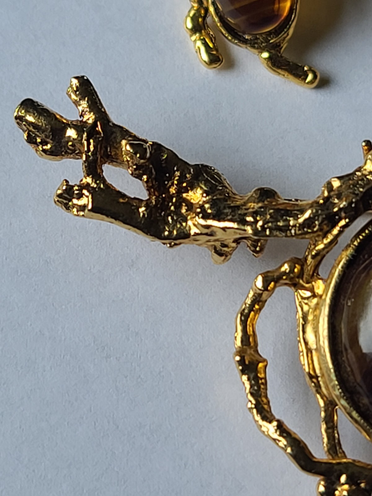 VTG Brutalist Modernist Goldtone Branches Swirl Glass Brooch Pin & Earrings Set
