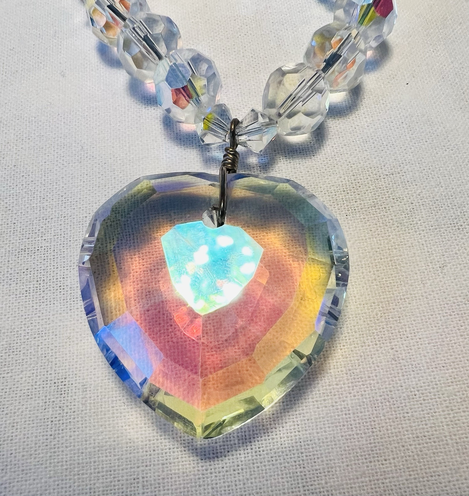 Vintage Crystal Heart Pendant & Crystal Necklace 22 Inches Long