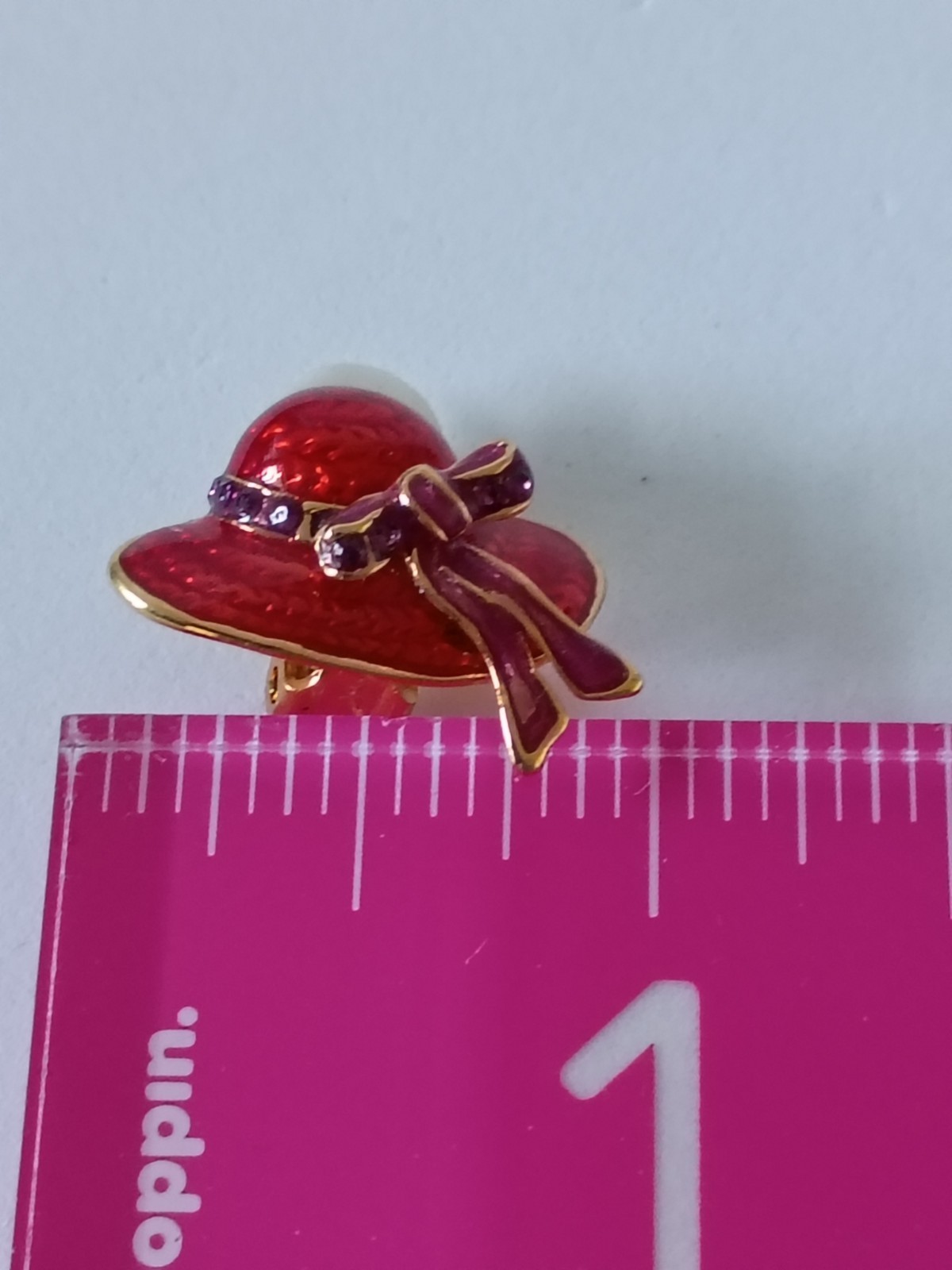 Vintage Simona Red Hat Society Clip On Earrings Enamel Goldtone 1990s NEW