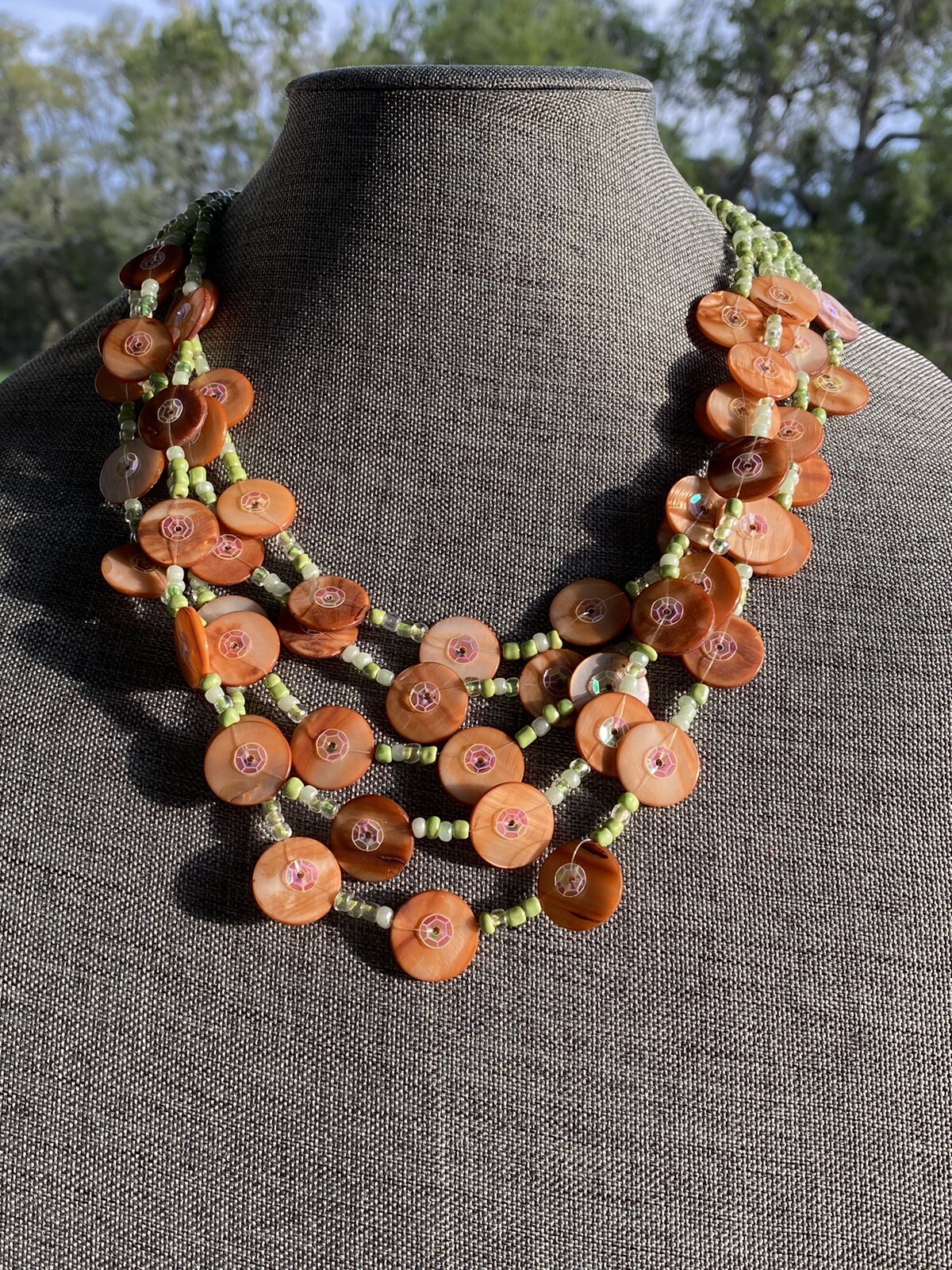 Joan Rivers Mother-of-Pearl Discs Glass Beads Multi-Strand Necklace 20”+3”