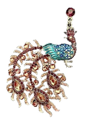 BEAUTIFUL RHINESTONE PEACOCK EARRINGS PURPLE PINK & BLUE STONES ON SILVER