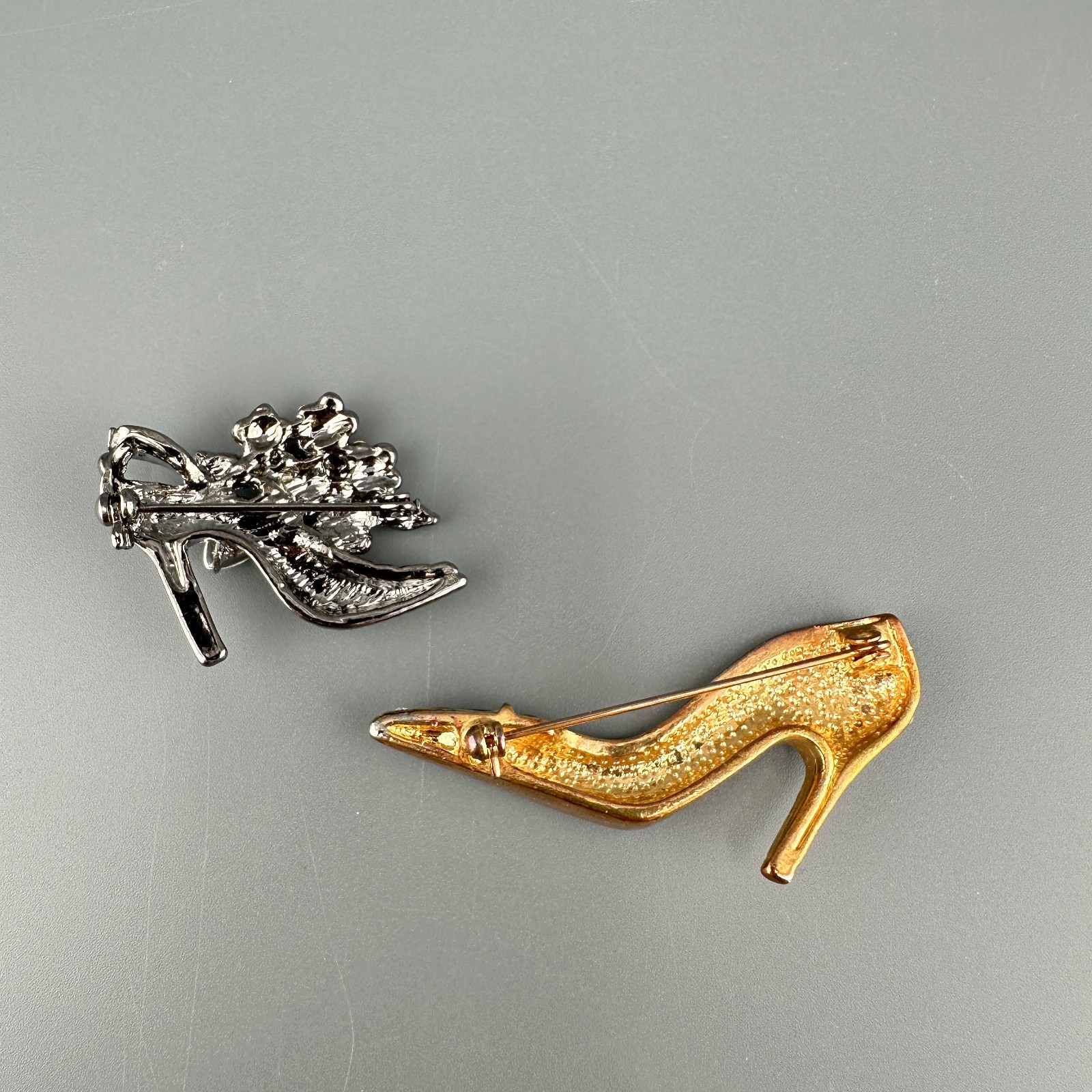 Vintage Shoe Brooch Lot Rhinestone Enamel High Heel Purple Blue Silver Gold Tone