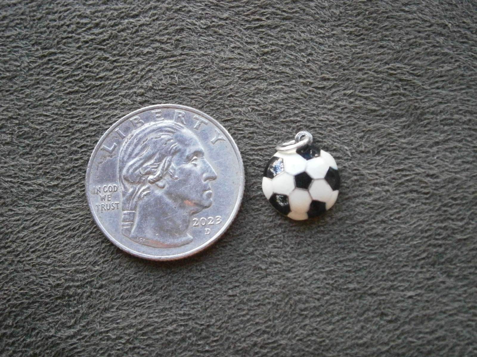 Soccer Football Vintage Half Round Sterling Silver Enamel Bracelet Charm 1.2g