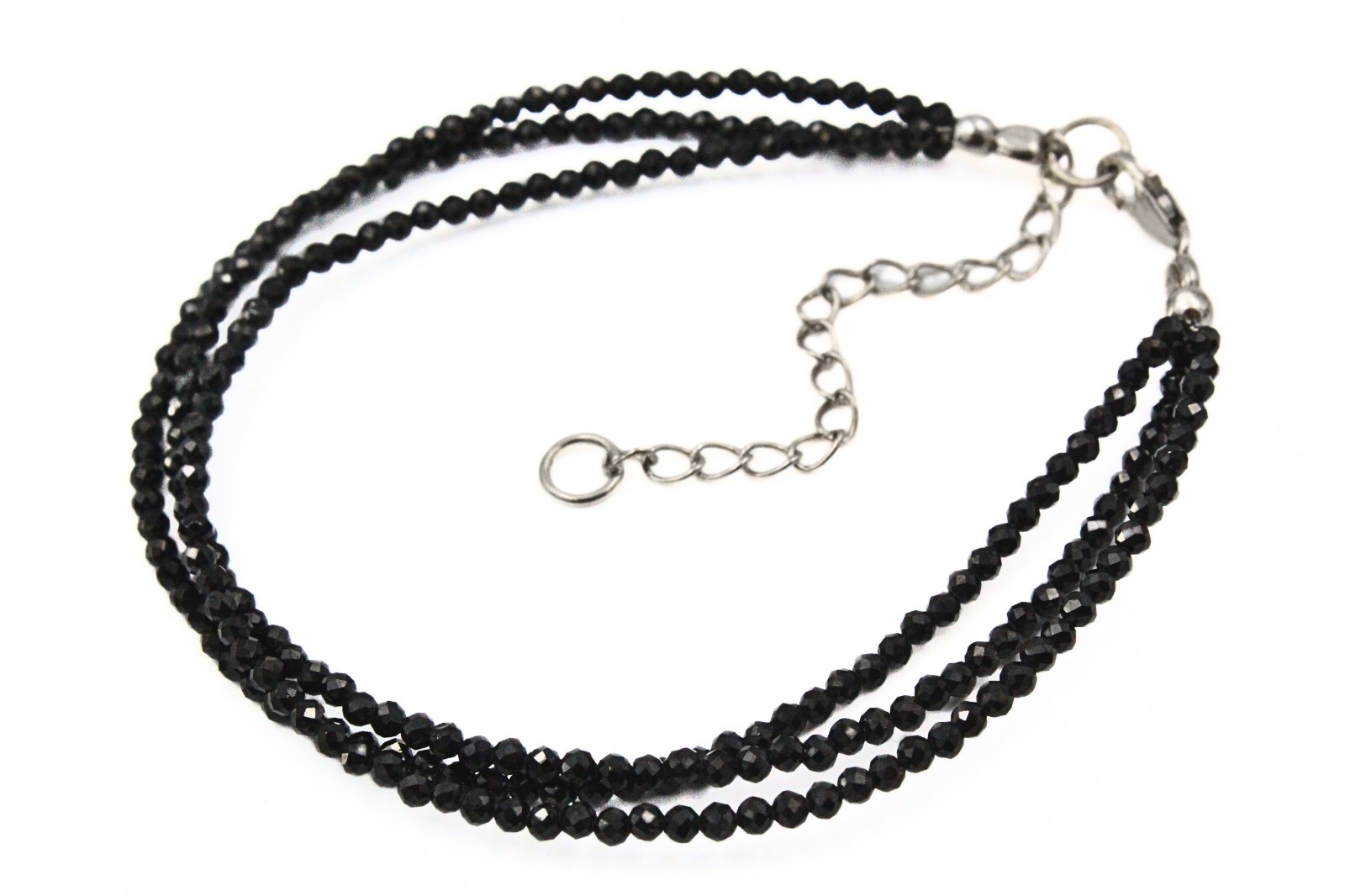 BBJ Signed Triple Strand Black Glass Sterling Silver HSN Bracelet
