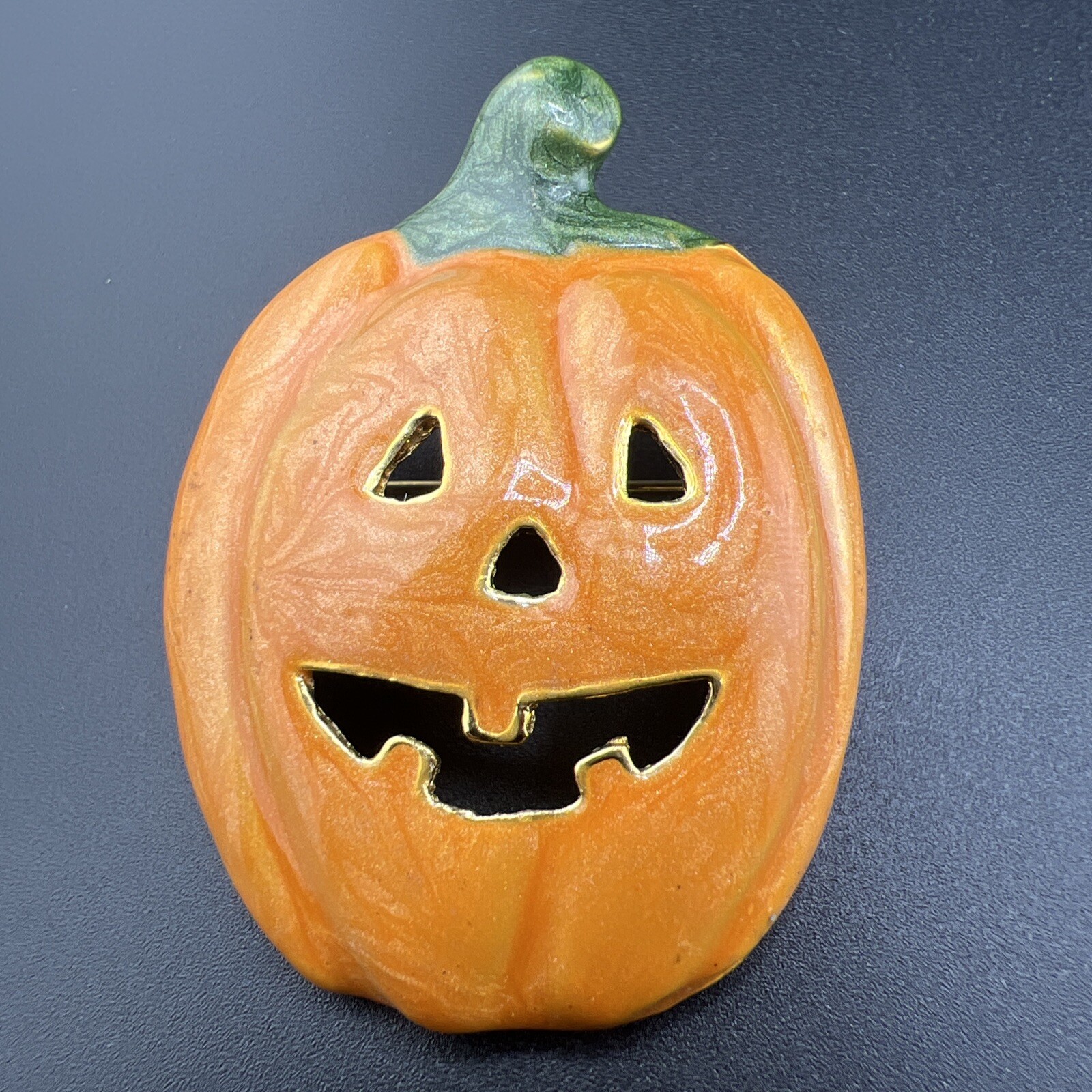 VINTAGE Orange Green Enamel Halloween Brooch Pin *A53
