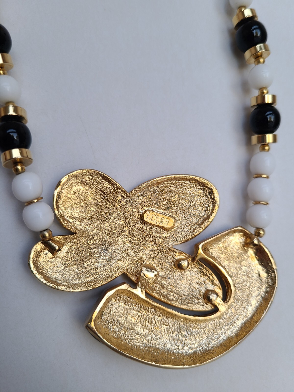 Vintage ORENA PARIS Gold Tone Enamel Necklace – Glass Beads Estatement