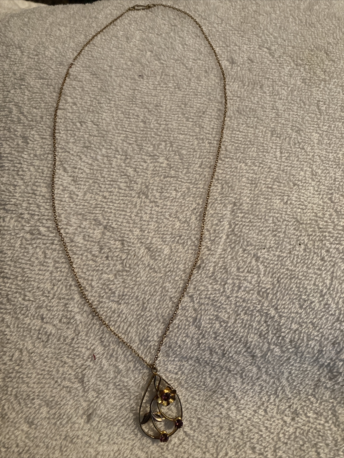 Vtg 1/20 12K Automade Gold Filled CM Purple Stones Pendant 1/20 12k On Sterling