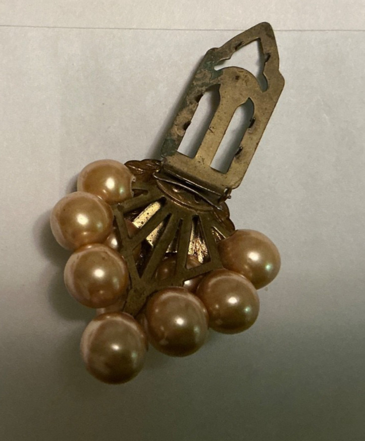Vintage Gold Tone grape cluster necklace on 30” chain plus clip on earrings