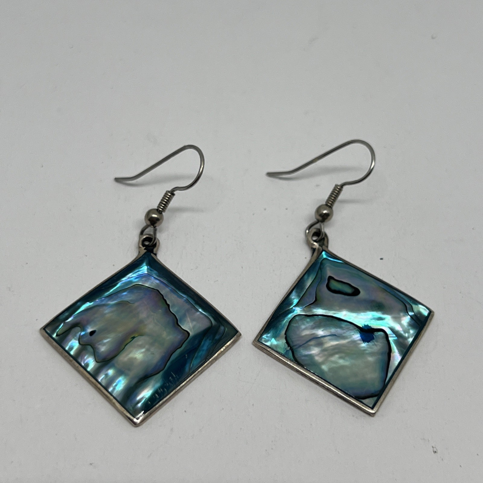 Vintage Signed Alpaca Mexico Drop Blue Shell Earring