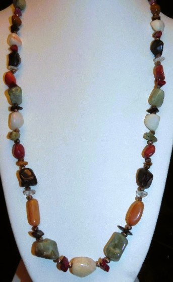 Vintage Natural Polished Agate Quartz Amethyst Stone Bead 30.5″ Necklace Boho