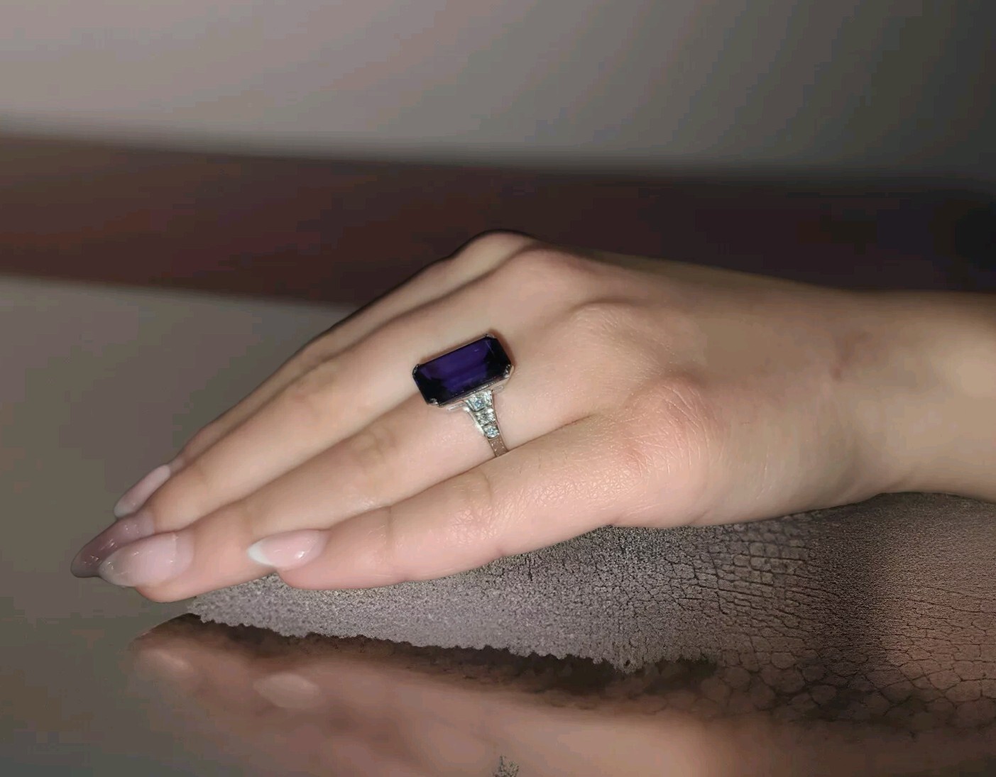 Vintage 14k White Gold Engagement Ring 8.02CT. Tanzanite Rectangular Cut