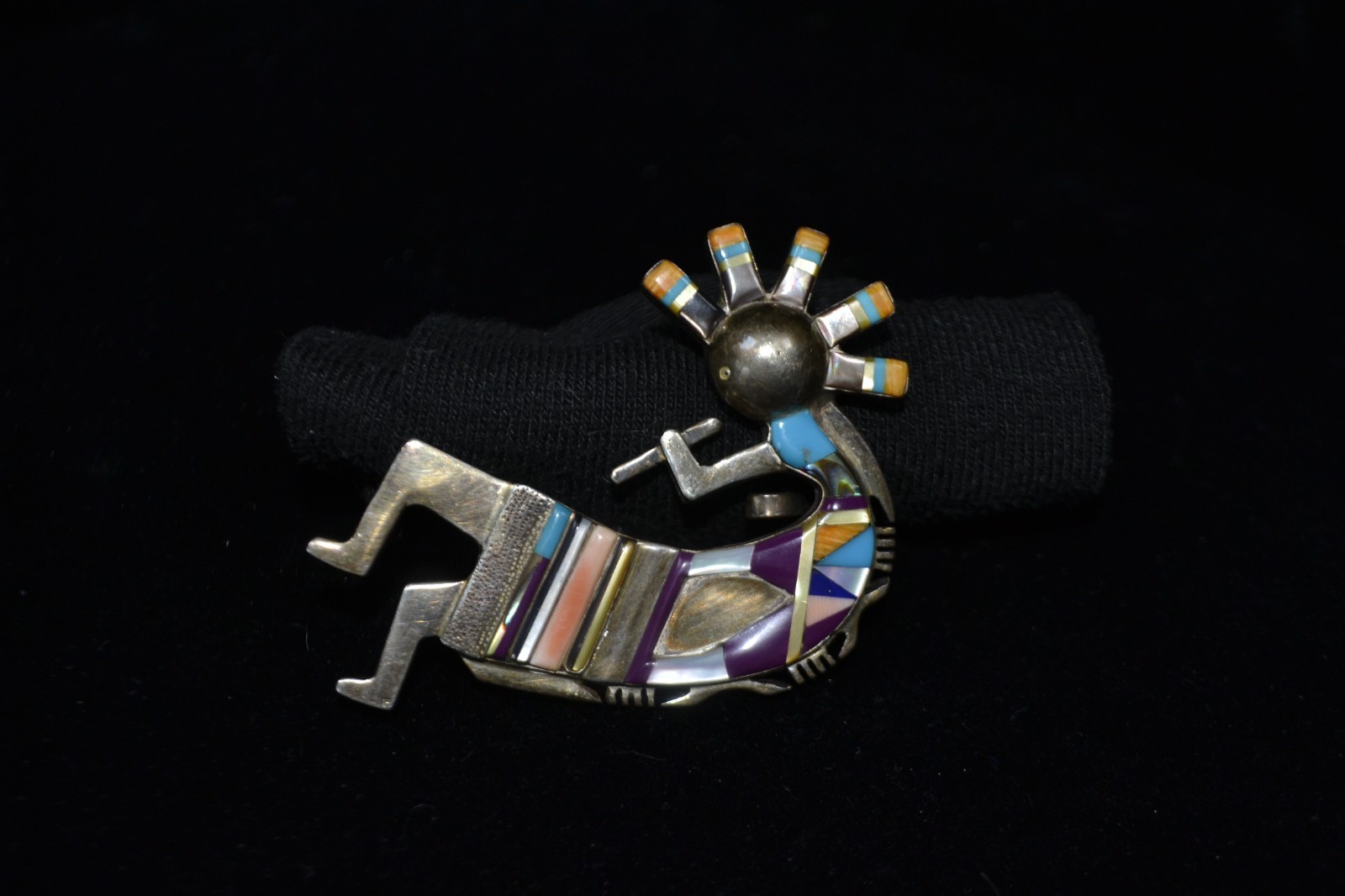 Vintage Sterling Silver Kokopelli Inlay Pendant 28.7g Navajo Zuni Style