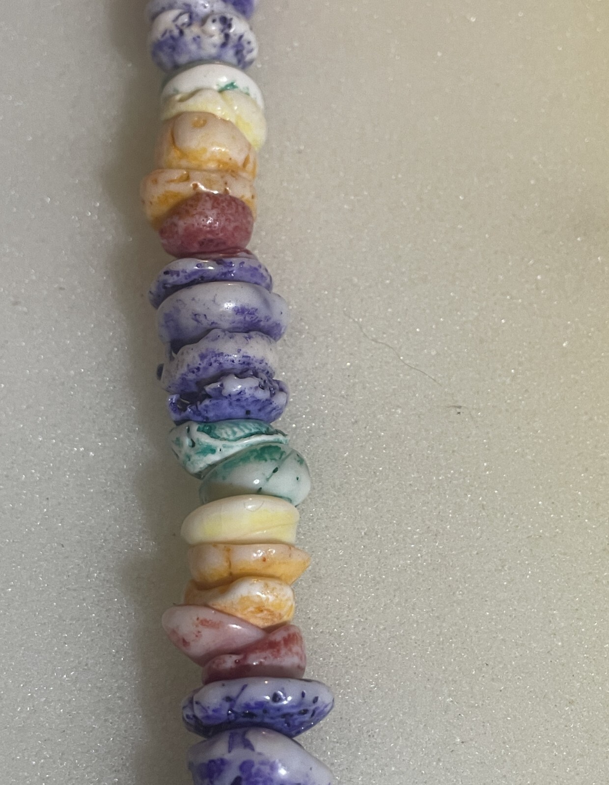 1970’S 18 inch stone necklace slices of color blue, peach purple green white