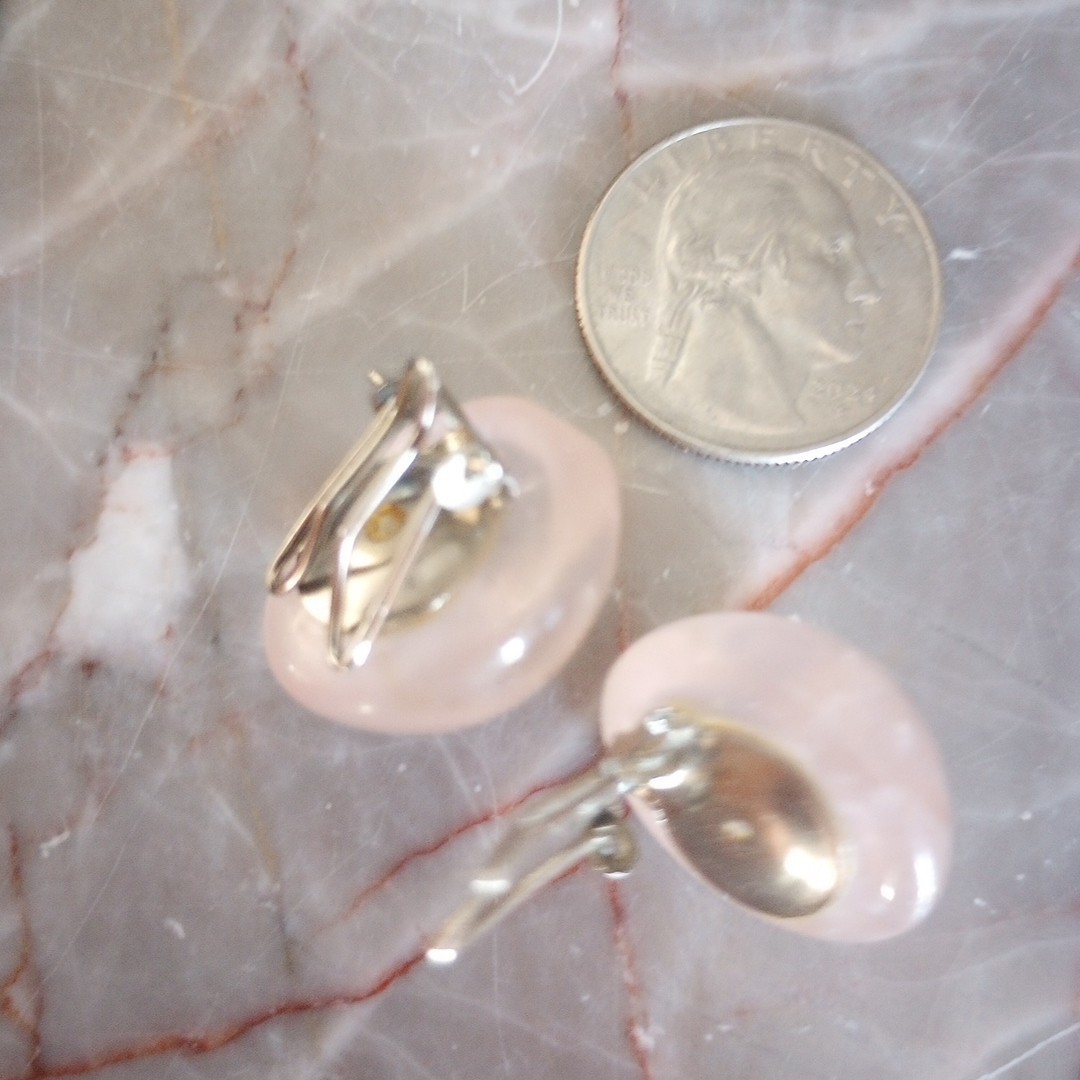 Vintage Rose Quartz Clip On Earrings Translucent Pink Stone Estate Jewelry…
