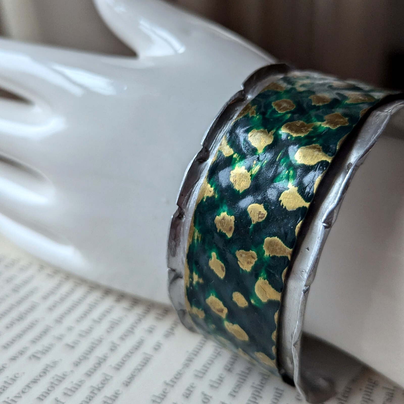 Vtg Merle House Metalwork Aluminum Cuff Bracelet Statement Artisan Jewelry USA