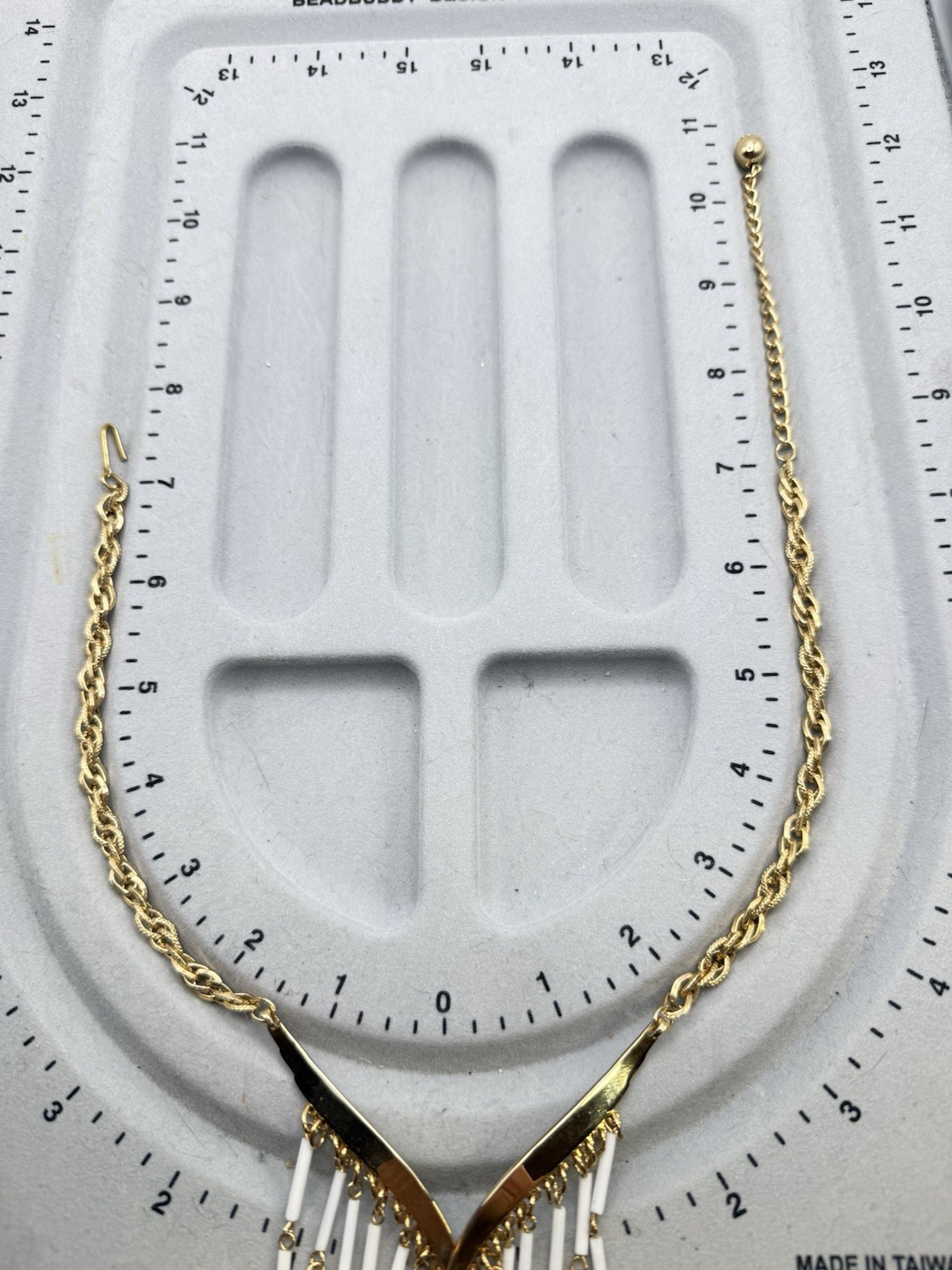 Vintage Beaded Waterfall Fringe Statement Bib Necklace Gold Tone