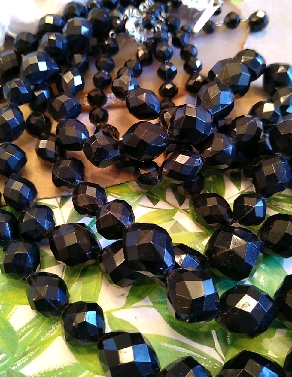 VTG Stamped “GERMANY” Only Plastic Black Faceted Bead Triple Strand Necklace!