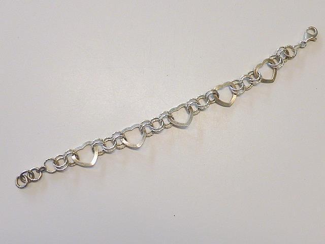 M Signed Italian 5 HEART Double Rolo Link Sterling Silver Bracelet Italy 7.5″