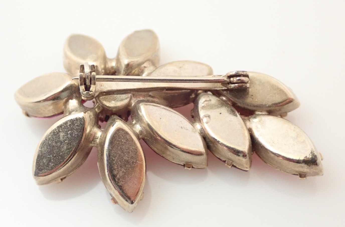 Vintage Pink Rhinestone Blooming Flower Cluster Prong Set Brooch Pin
