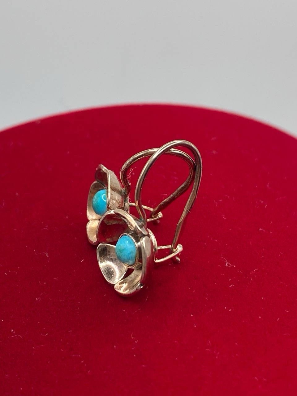Vintage Soviet Gilt Turquoise Earrings Silver 875