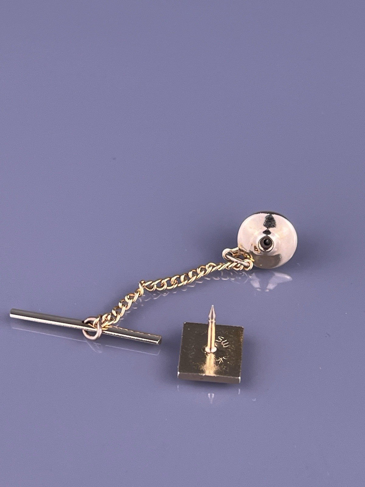 W Initial Tie Tack Lapel Pin Gold Tone Monogram Old English Font Swank Vintage