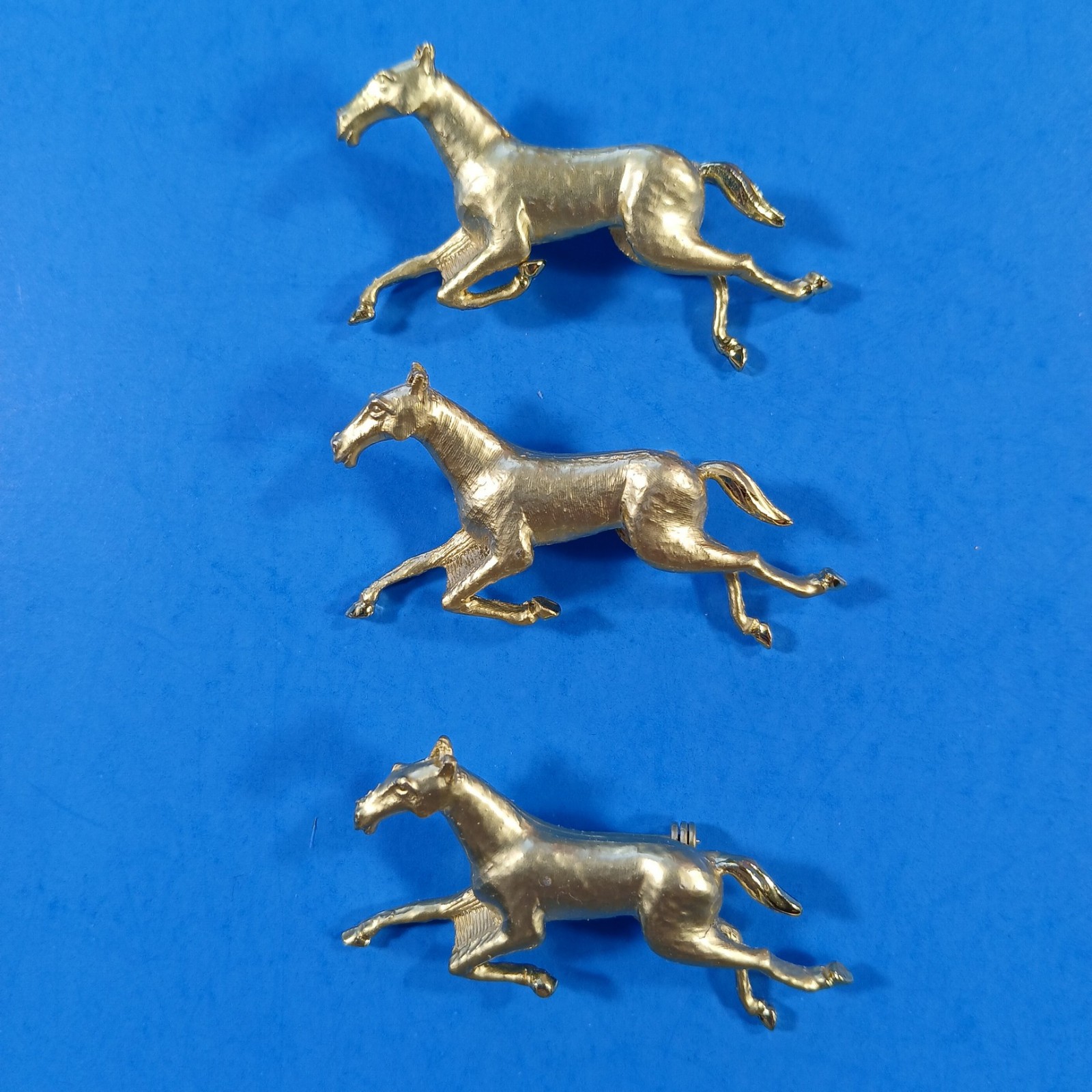 Horse Pins Brooches Running Gallop Brushed Satin Finish 2” Stallion LOT OF THREE