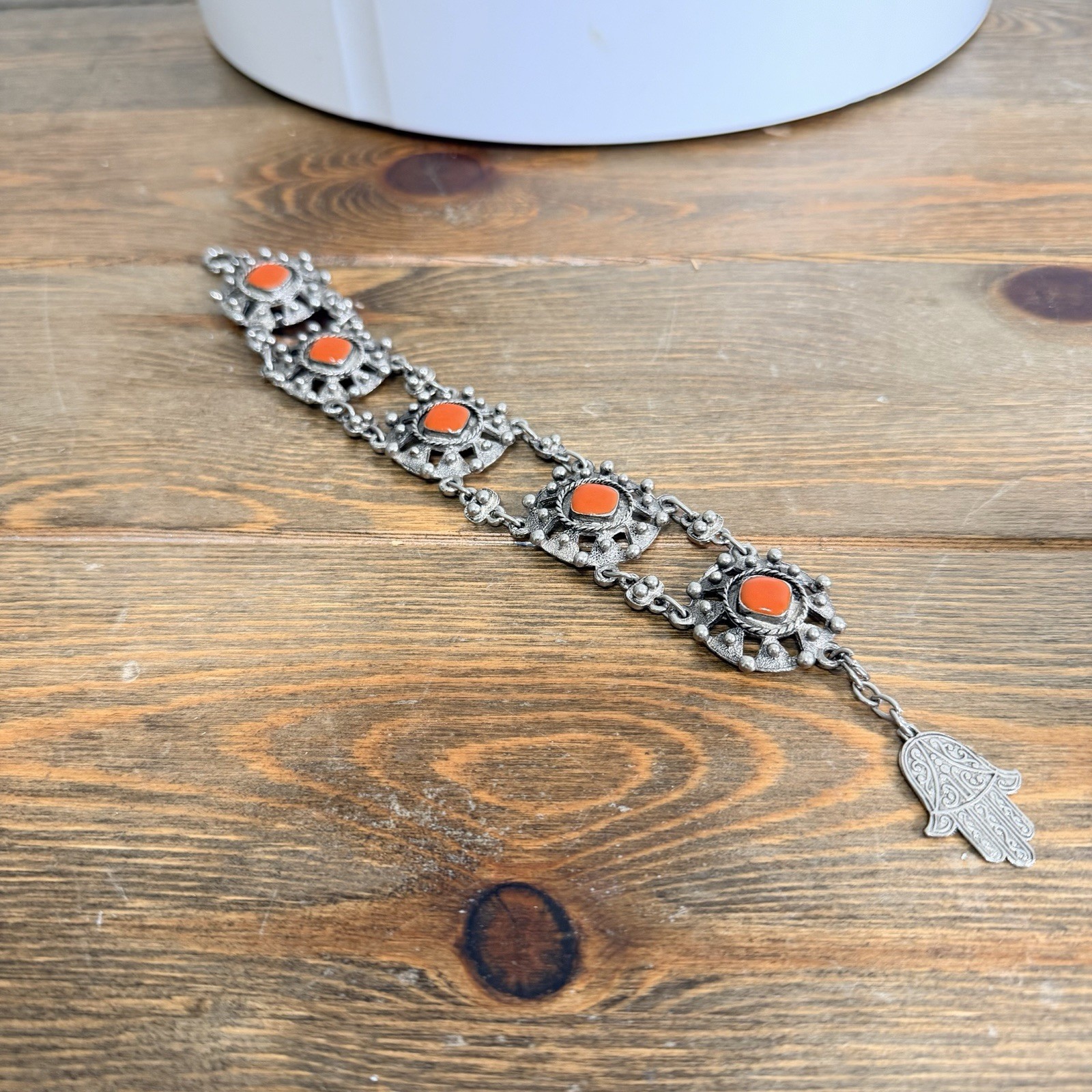 Vintage Souvenir Du Maroc Ornate Silver Bracelet w Square Beads