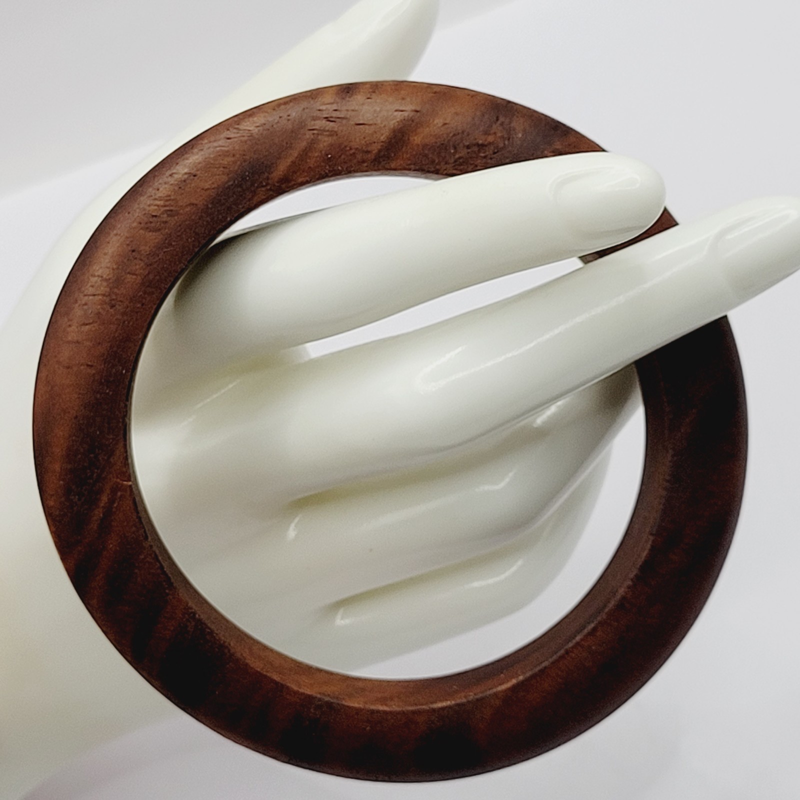 Brown Wood Bangle Dark Lines Matte Finish Retro Vintage 1980s Bracelet 8 Inch