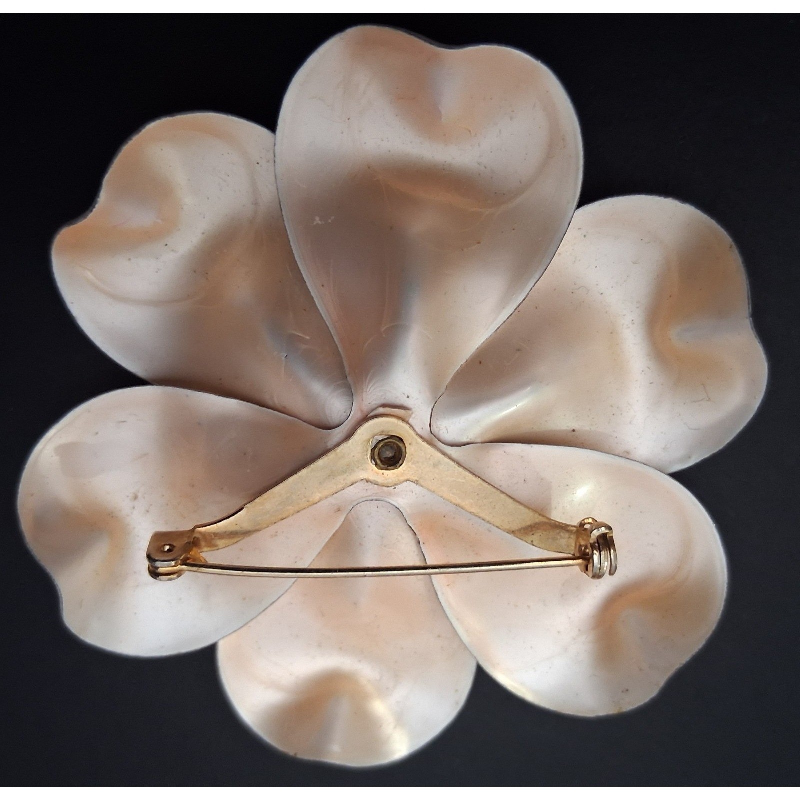 Vtg Mother of Pearl Necklace Earrings Brooch Set Japanese Floral /Flower Design