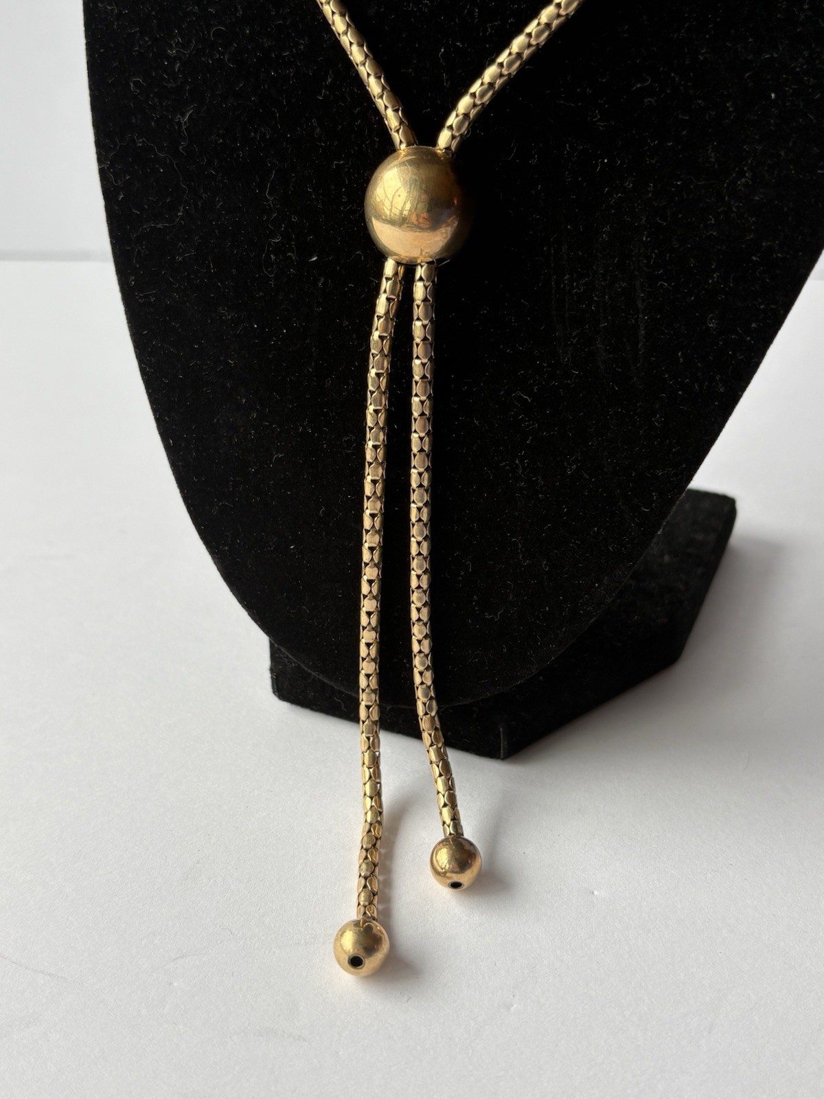 Vtg Bigney 12k Gold Filled Popcorn Chain Adjustable Sliding Bead Lariat Necklace