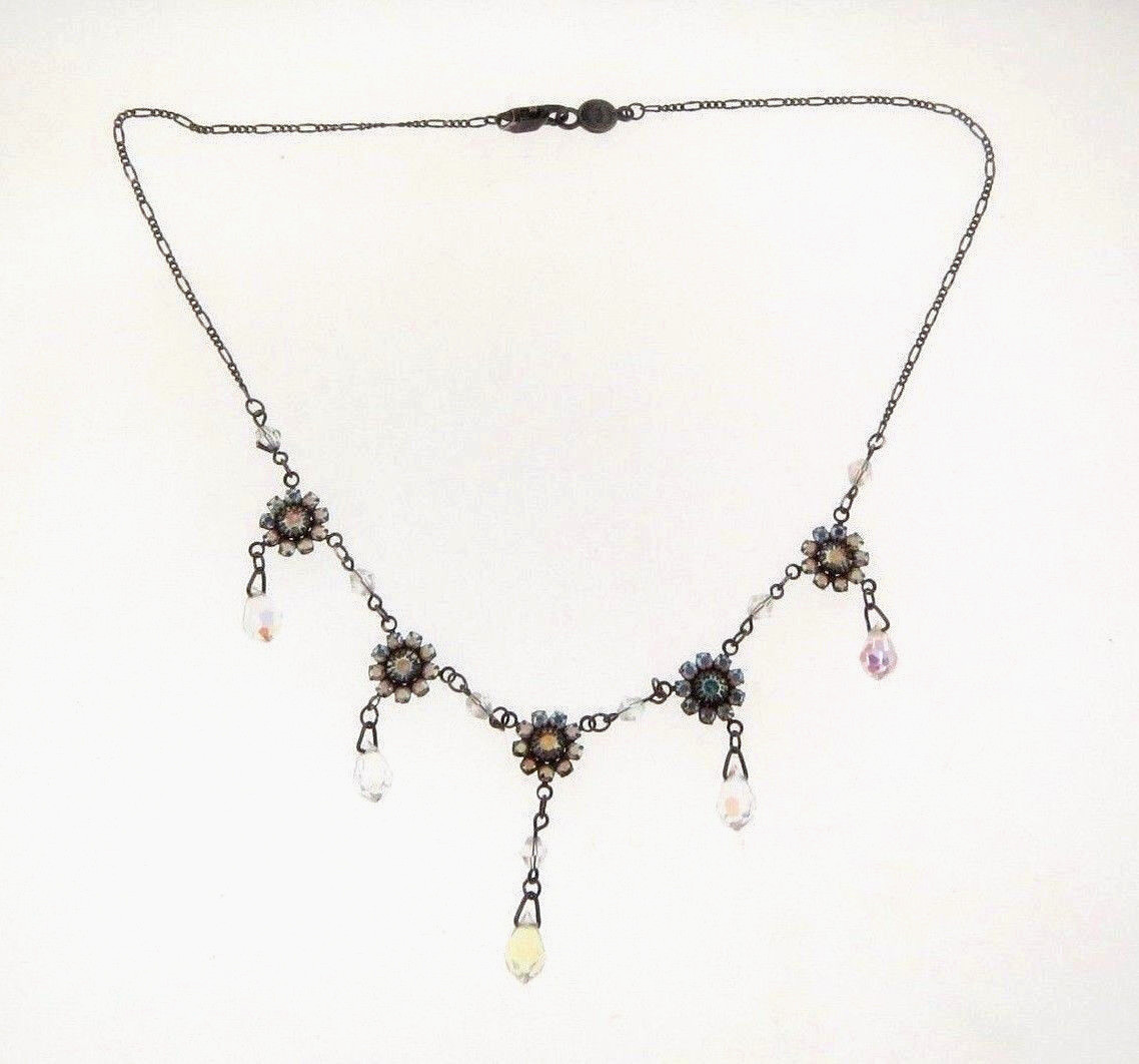 Austrian Crystal Signed Necklace Victorian Style 16.5 In