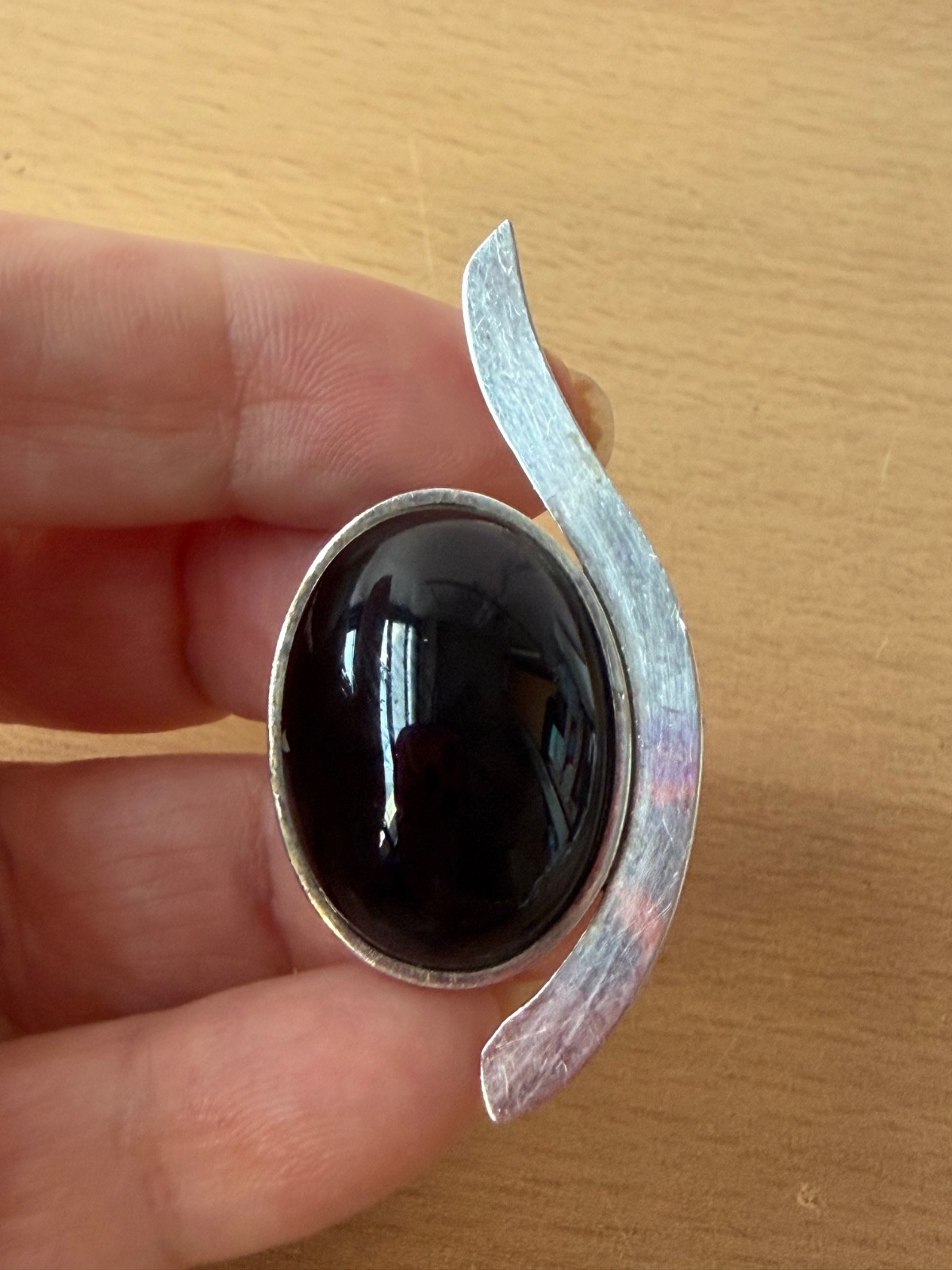 Vintage 925 Sterling Slver Large Oval Black Onyx “Component” For Pendant Repair