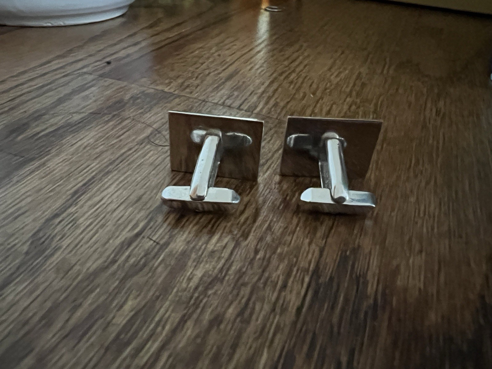 Cufflinks Vintage Old Chrome Silver Lozenge Diamond Rectangle Retro Style