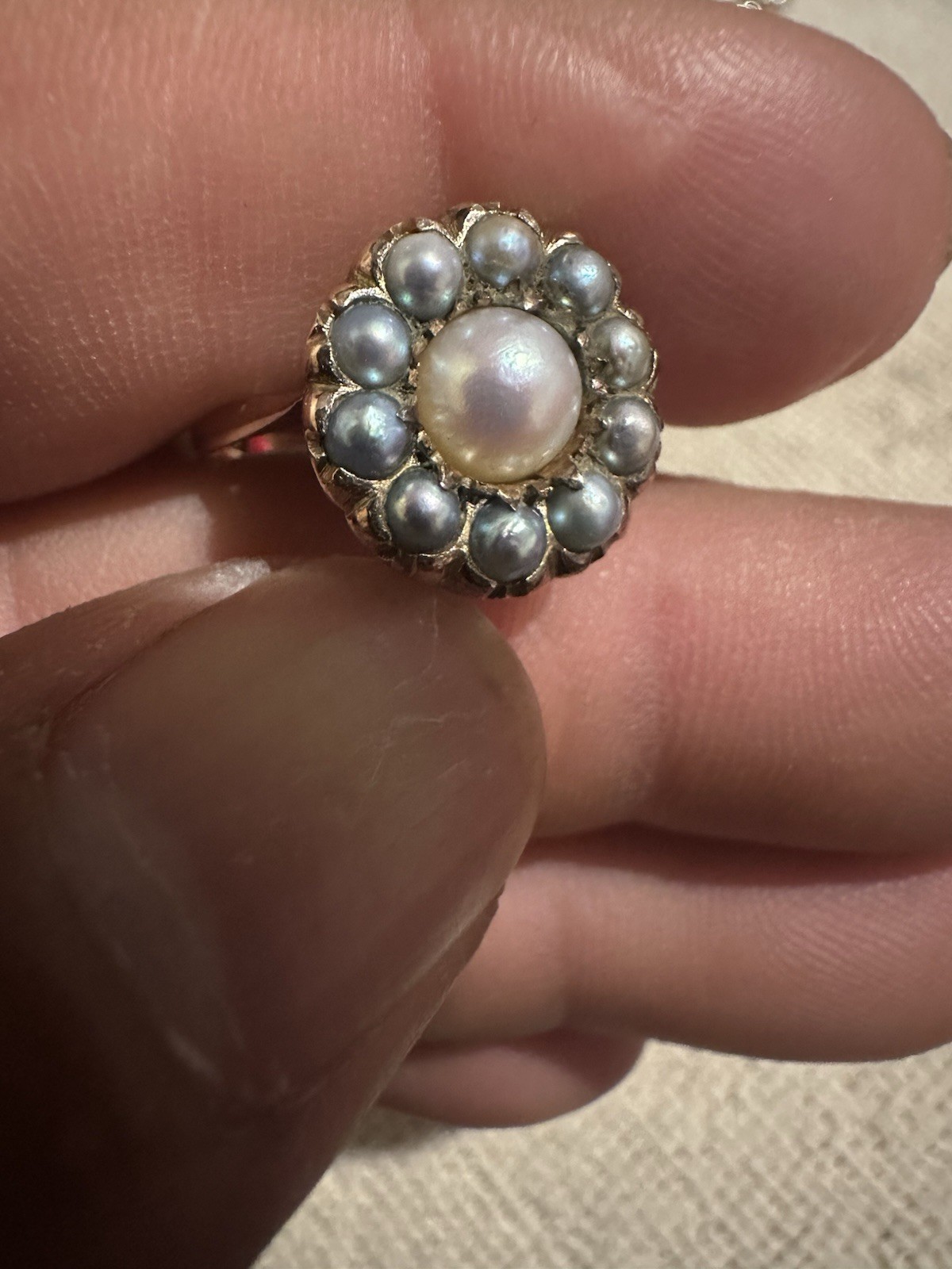 Antique Victorian 10k Yellow Gold Natural Pearls Cluster Ring