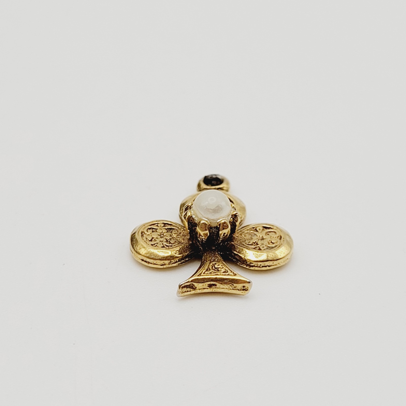 Clover Trefoil Shape Baroque Revival Vintage Gold Tone Faux Pearl Charm Pendant