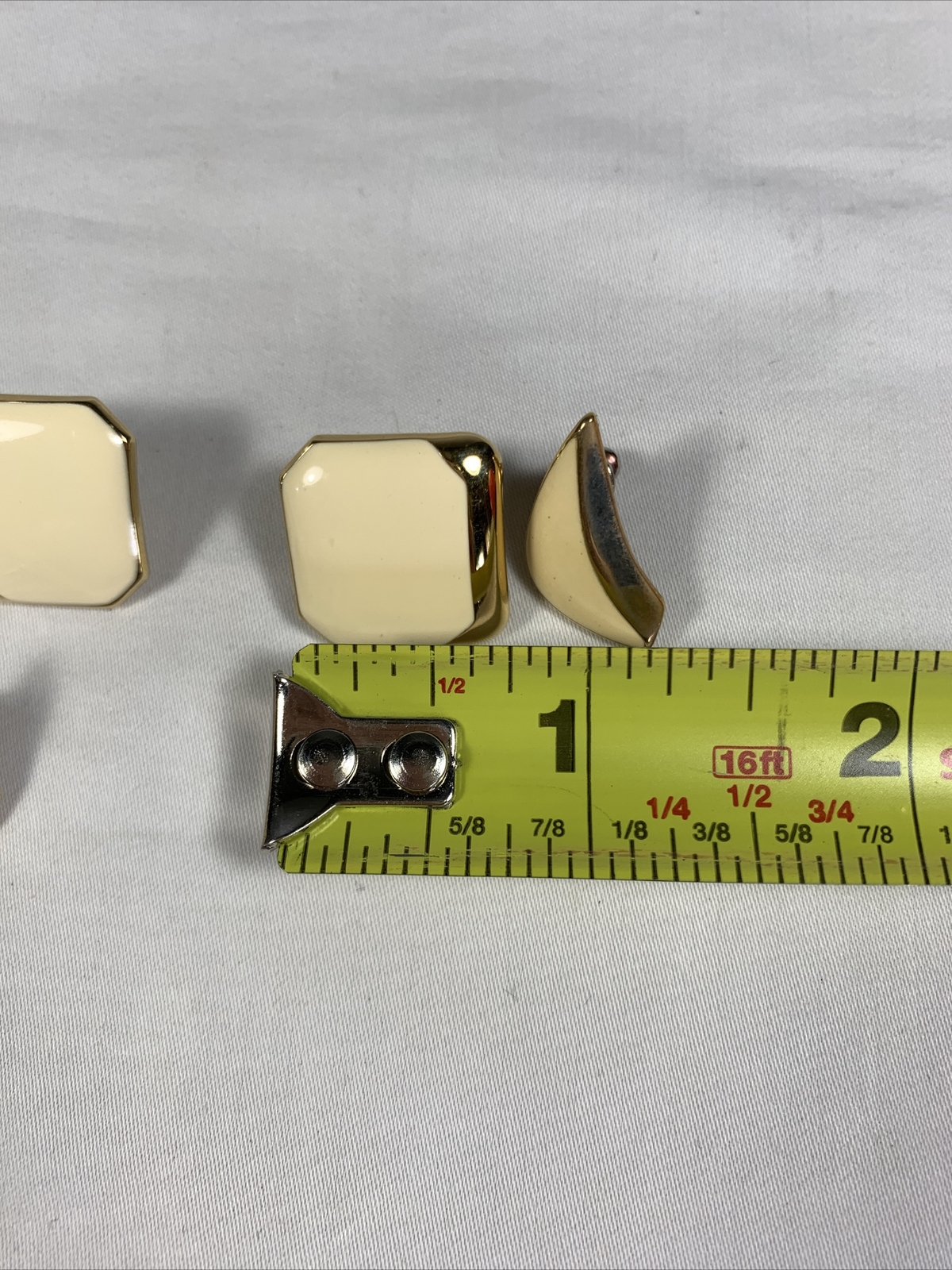VTG Ivory Color and Gold Tone Square And Half Moon 2 Pairs Earrings