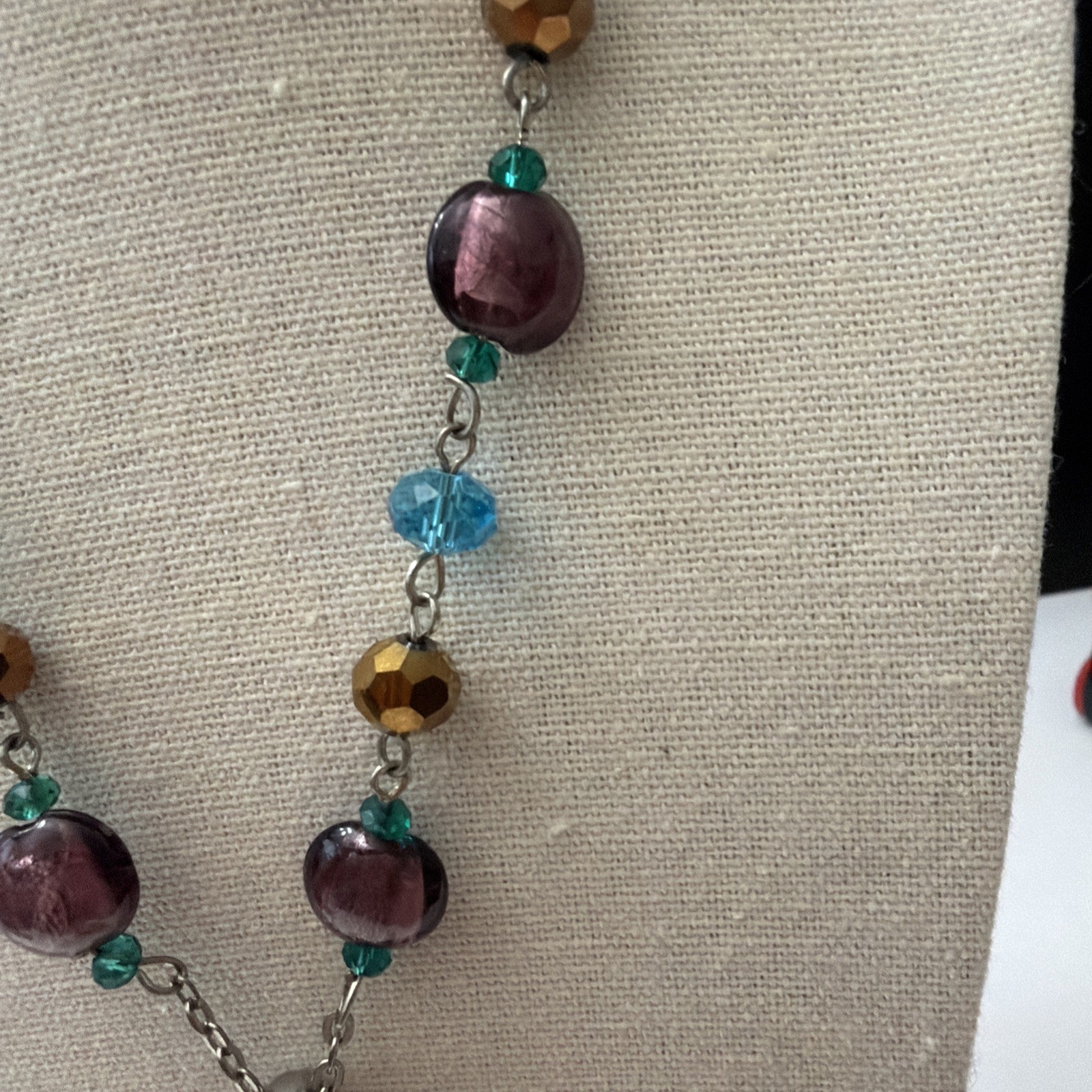 Beautiful Silver-tone Purple & Blue Swirl Glass Pendent Necklace