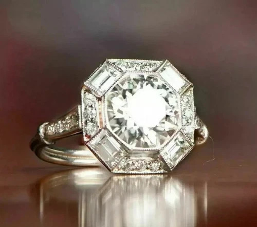 3Ct Art Deco Style Round Cut Lab Created Diamond 925 Silver Anniversary Ring