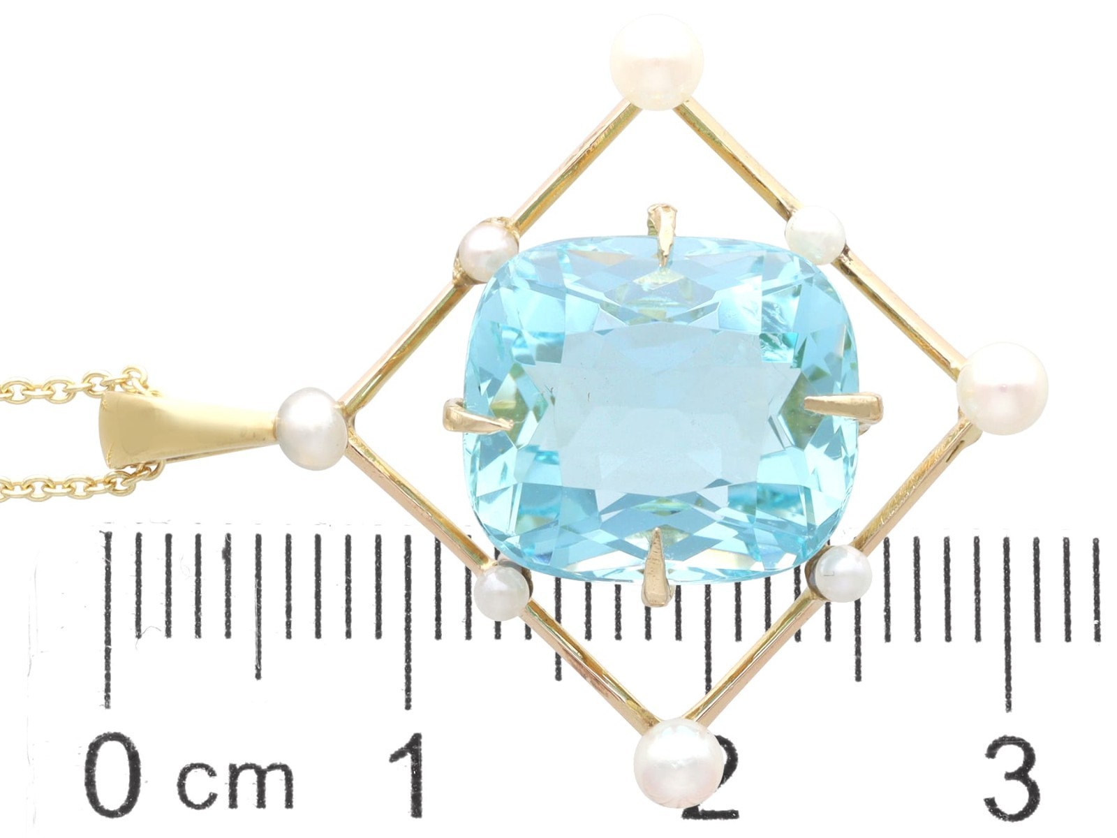 Antique 8.50Ct Aquamarine and Pearl 12k Yellow Gold Pendant Circa 1930