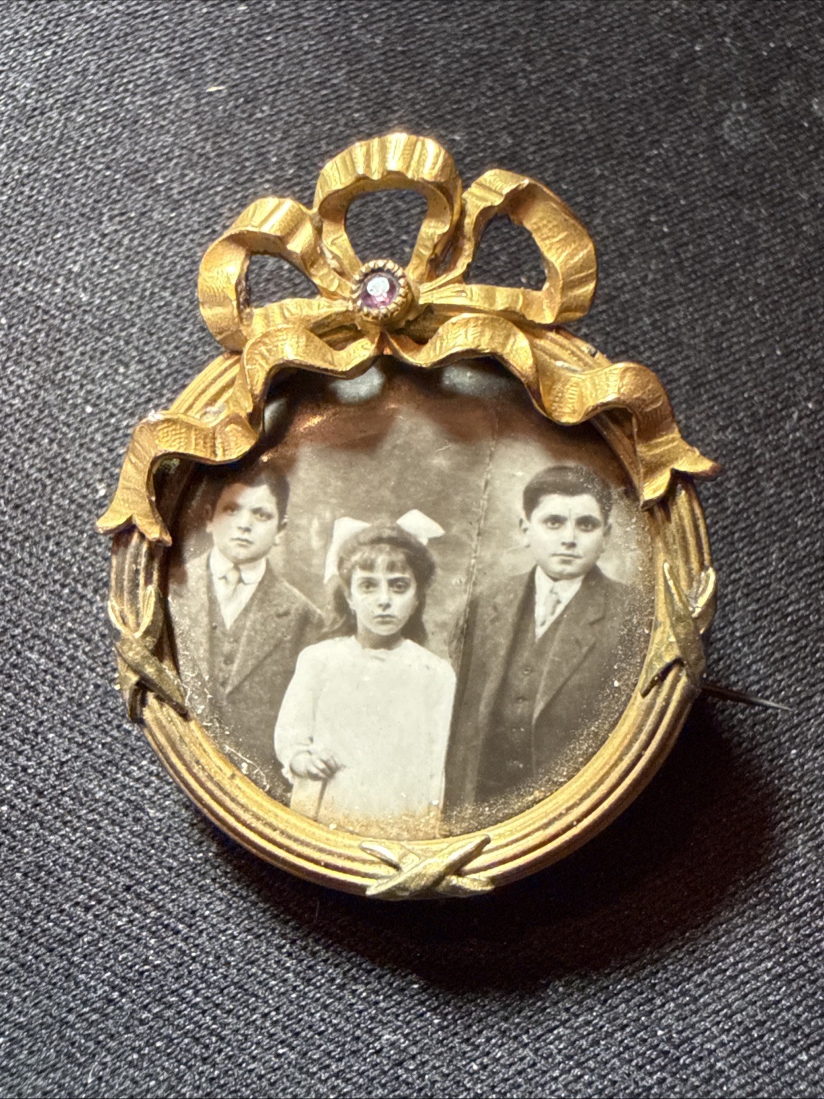 RARE French Antique FIX Metal Hallmarked 18K Gold Plate Photo Pin Brooch FRANCE