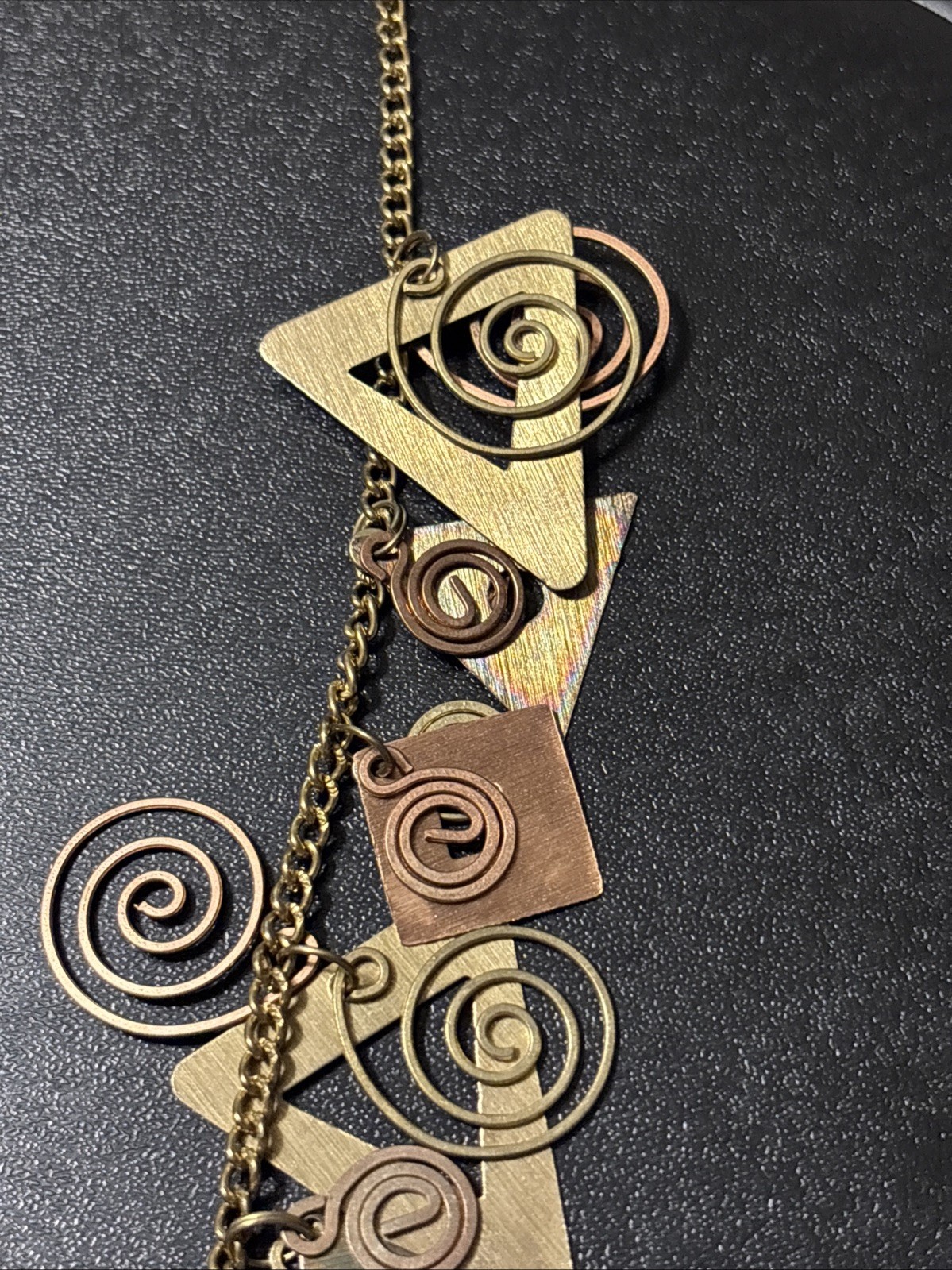 Artist Mixed Metal Brutalist Modernist Geometric Statement Necklace Brass Copper