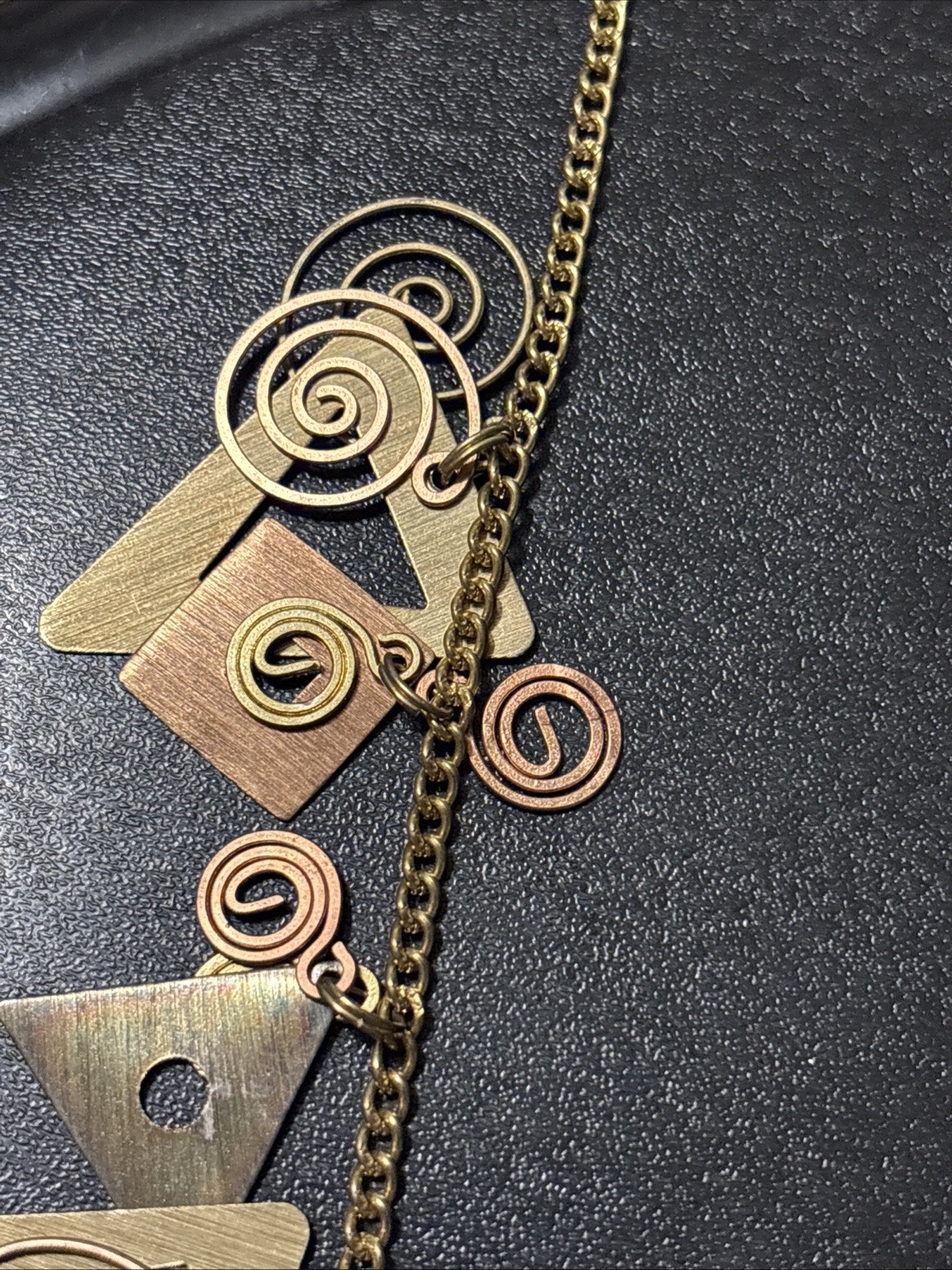 Artist Mixed Metal Brutalist Modernist Geometric Statement Necklace Brass Copper