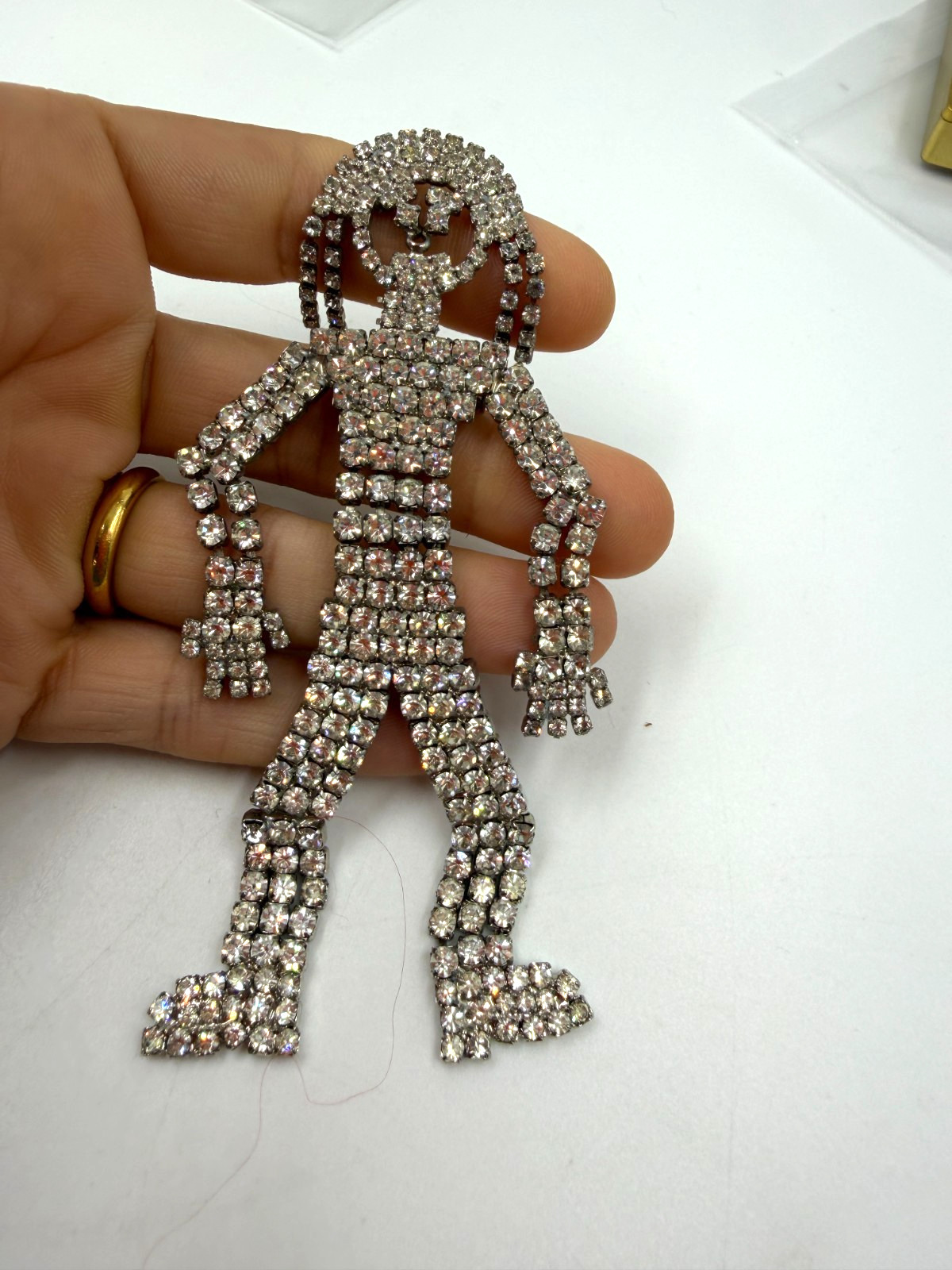 Vintage Brooch Rhinestone Figural Articulated Person Girl Large Statement Clear