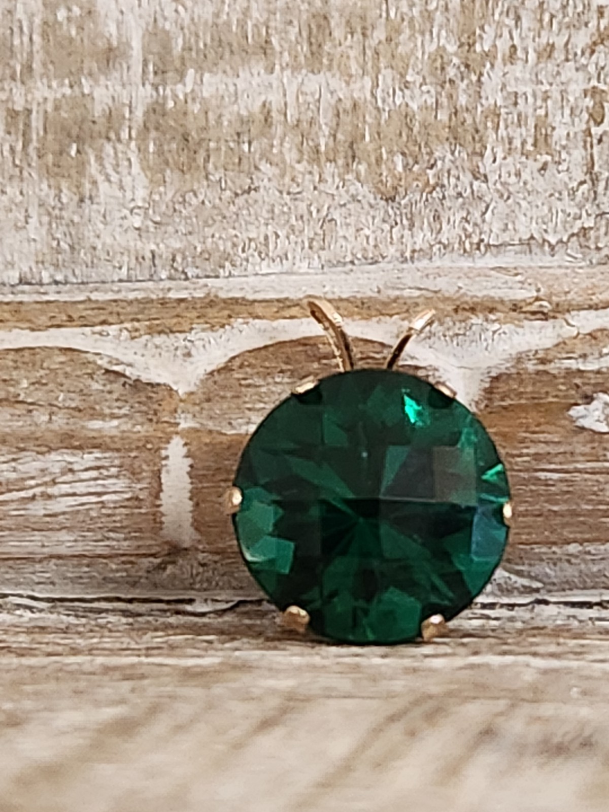 Vintage FI 10k Yellow Gold 14mm Green Cushion Cut Pendant Round Stone Estate