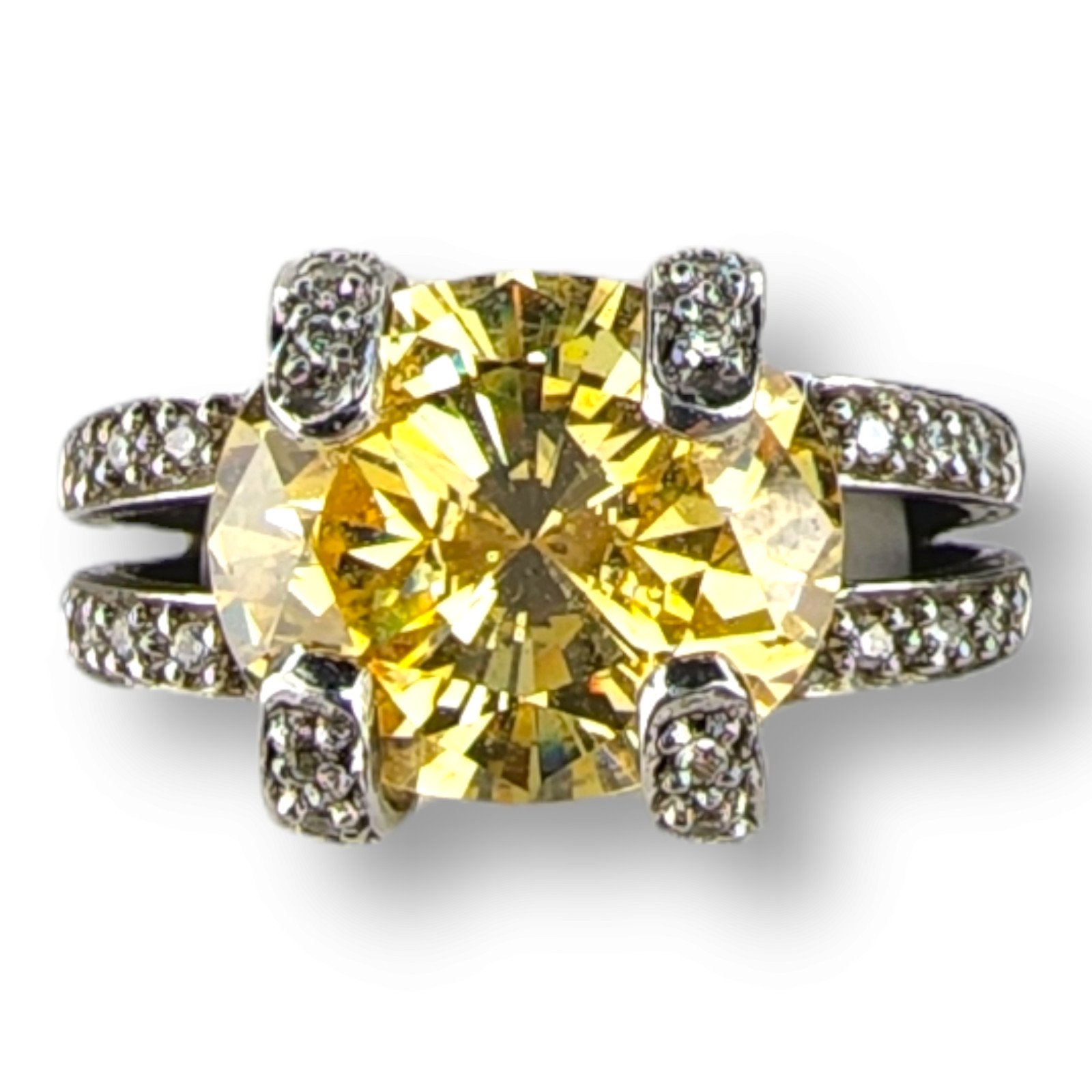 Vintage Sterling Silver 925 Yellow Faceted Citrine and Cubic Zirconia Ring SZ 5