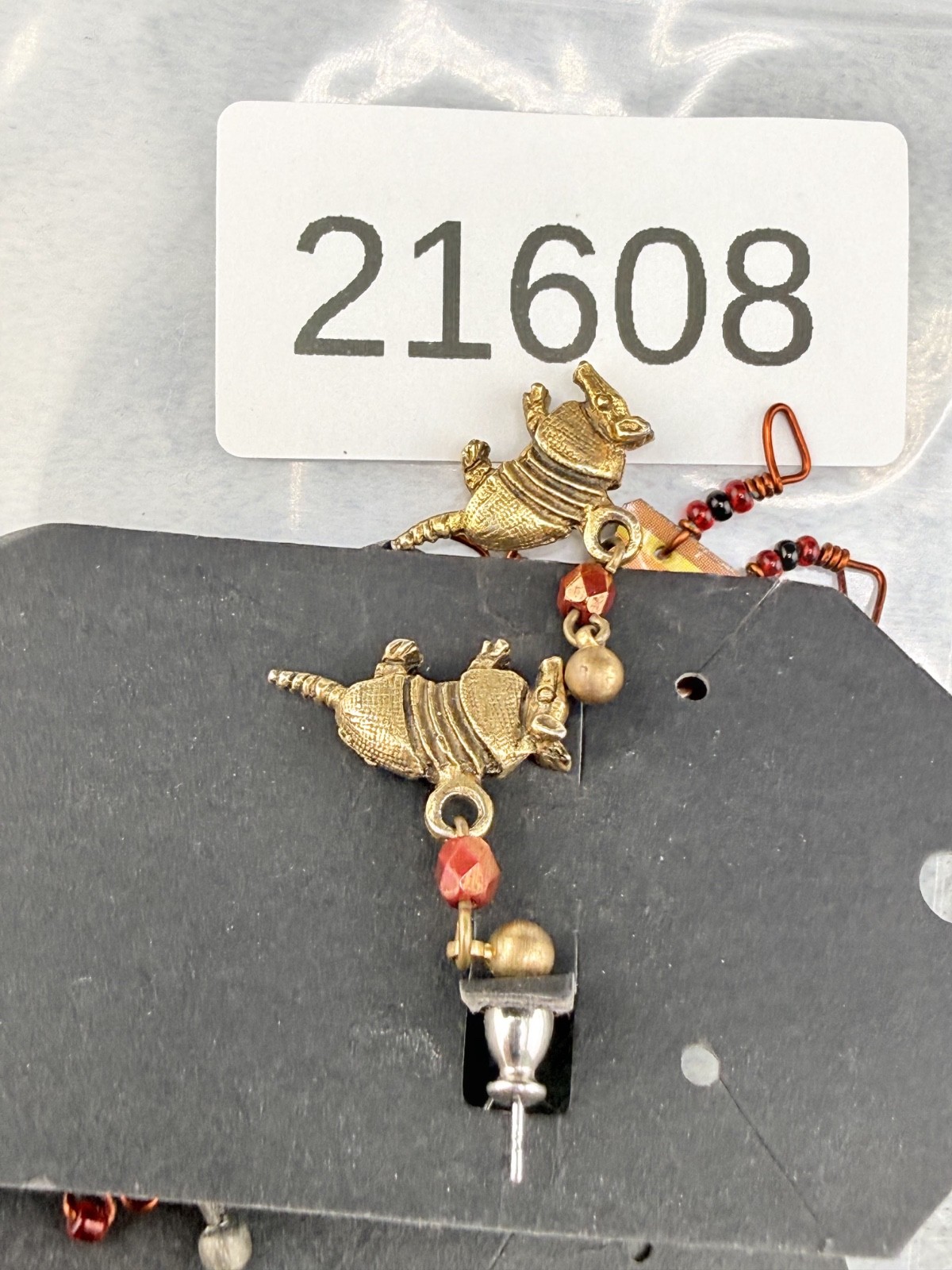 Vintage Pierced Earrings Lot 4 Pair Globe Armadillo Person