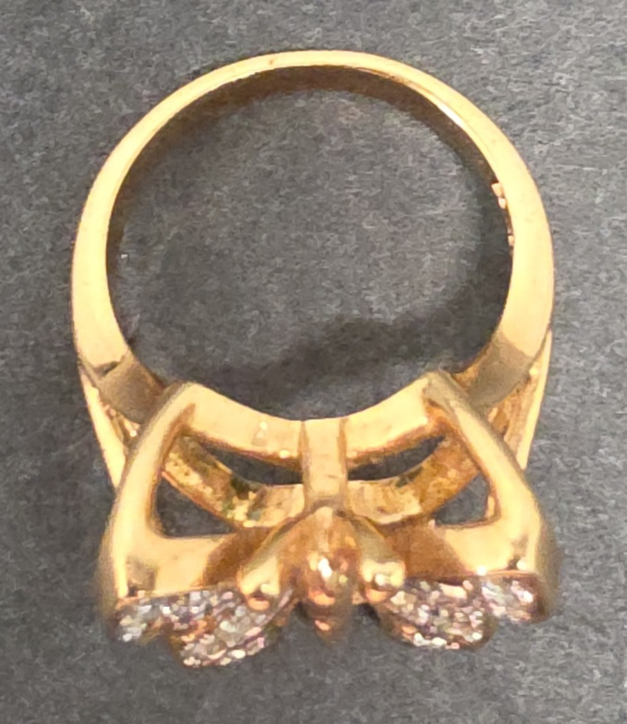Vintage 18kt GF Gold Filled 3D Butterfly Simulated Diamond Ring size 7