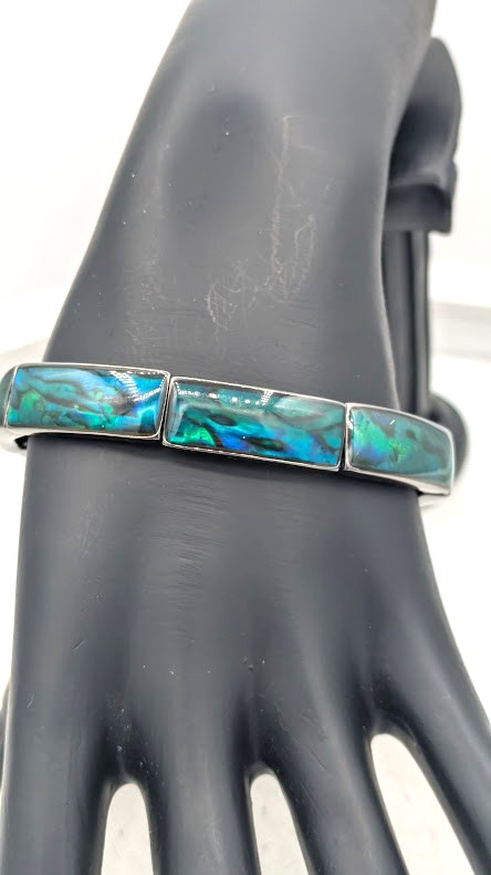 Vintage Stretch Bracelet LIA SOPHIA Abalone Shell Inlay Silver Tone 7″
